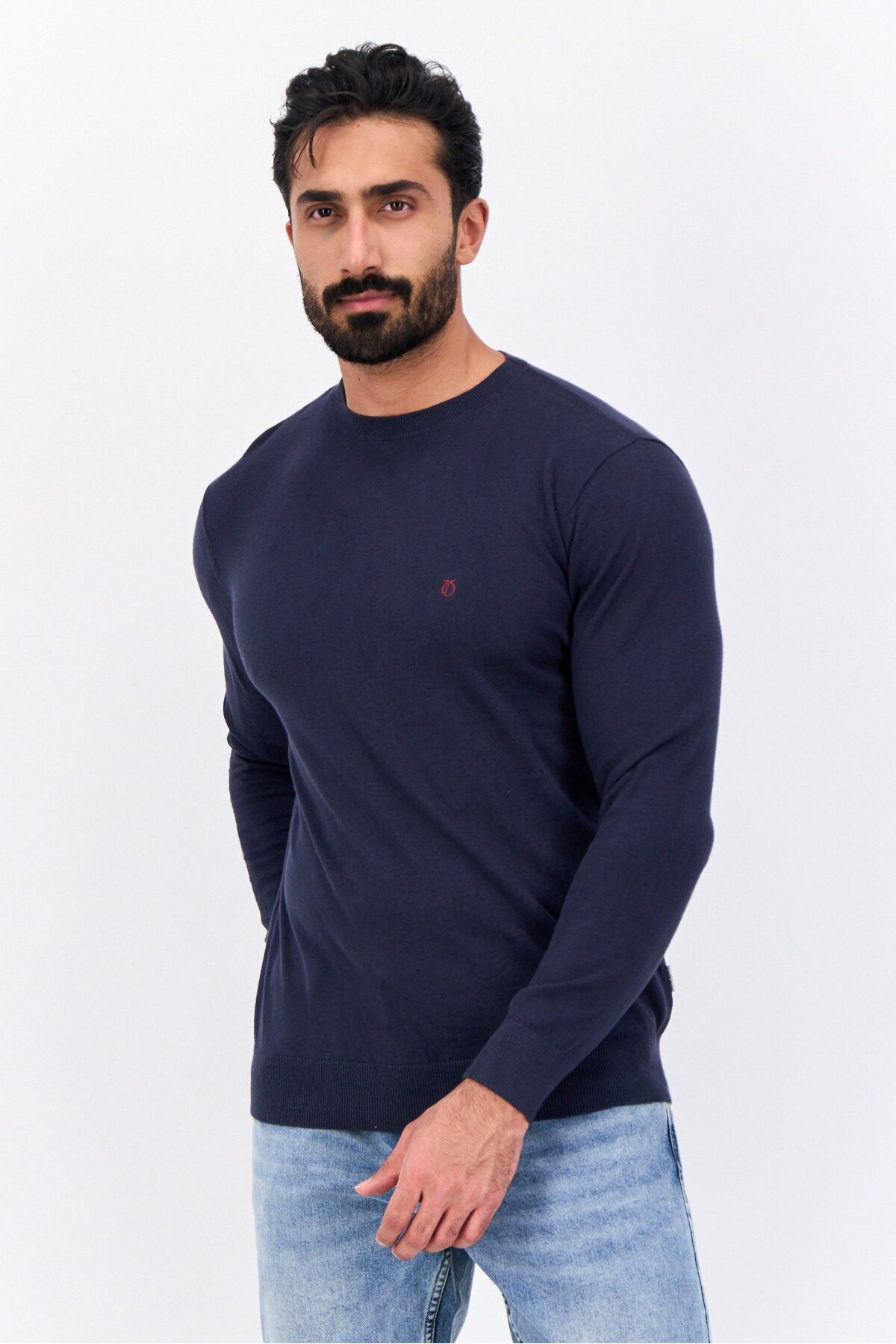 Peter Werth-Men Crew Neck Long Sleeves Embroidered Logo Sweatshirt, Navy 1