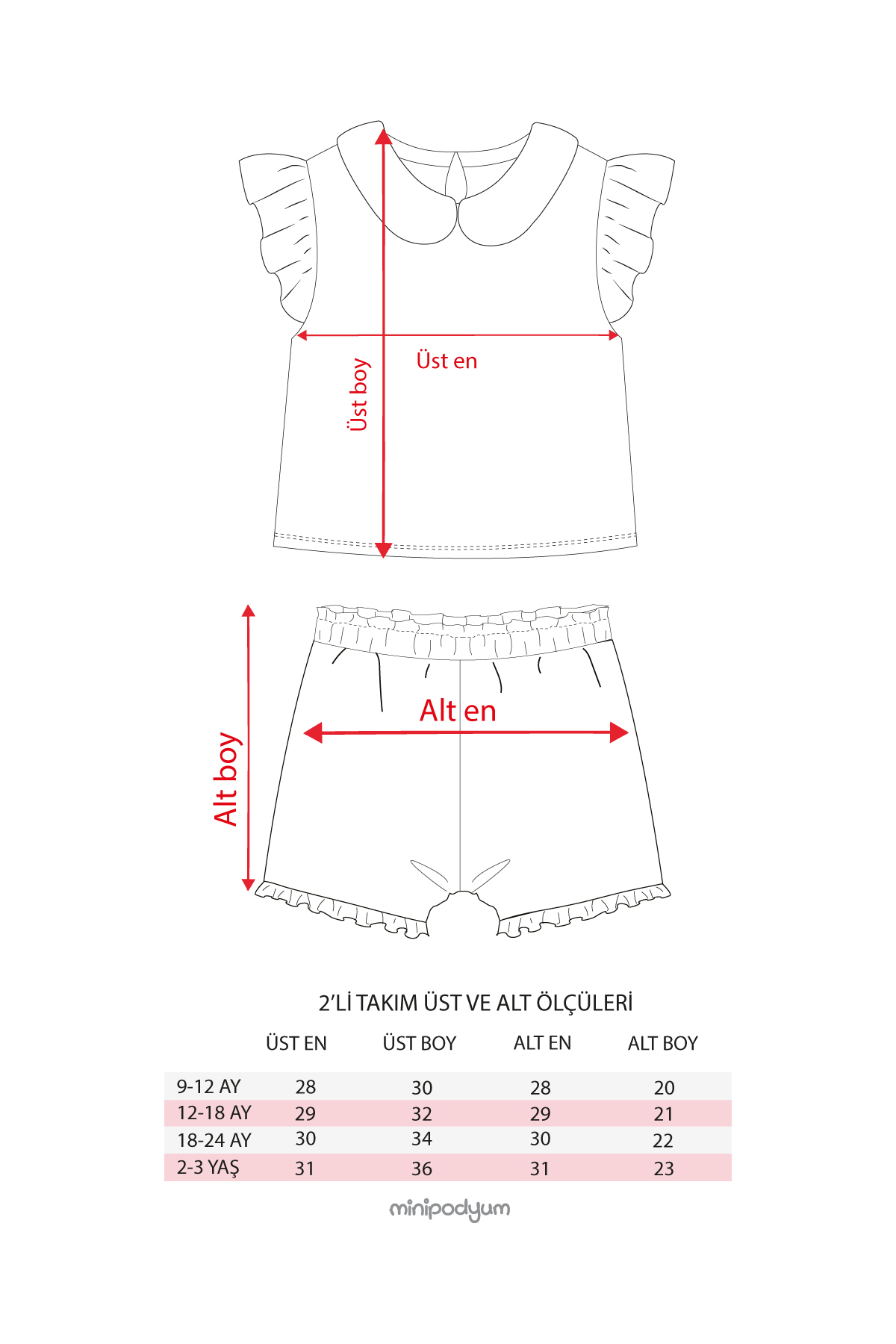 Minipodyum Kız Bebek Bebe Yakalı Şortlu Yazlık Waffle İkili Takım fotoğrafı 2 (önizleme)