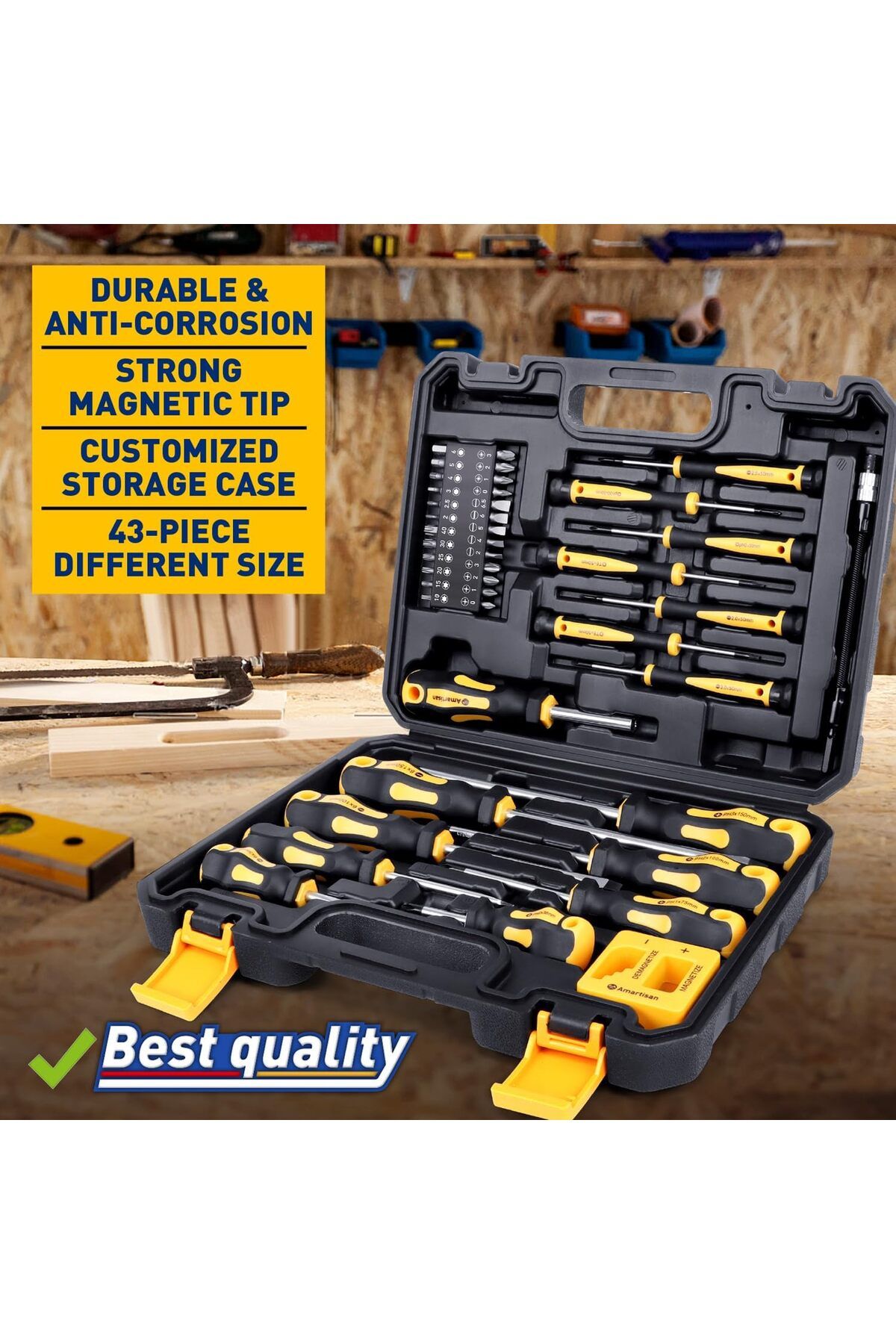 COOYA-43Pcs Magnetic Precision Screwdrivers Set with Case,  Includs Slotted, Phillips, Hex, Pozidriv,Torx 6