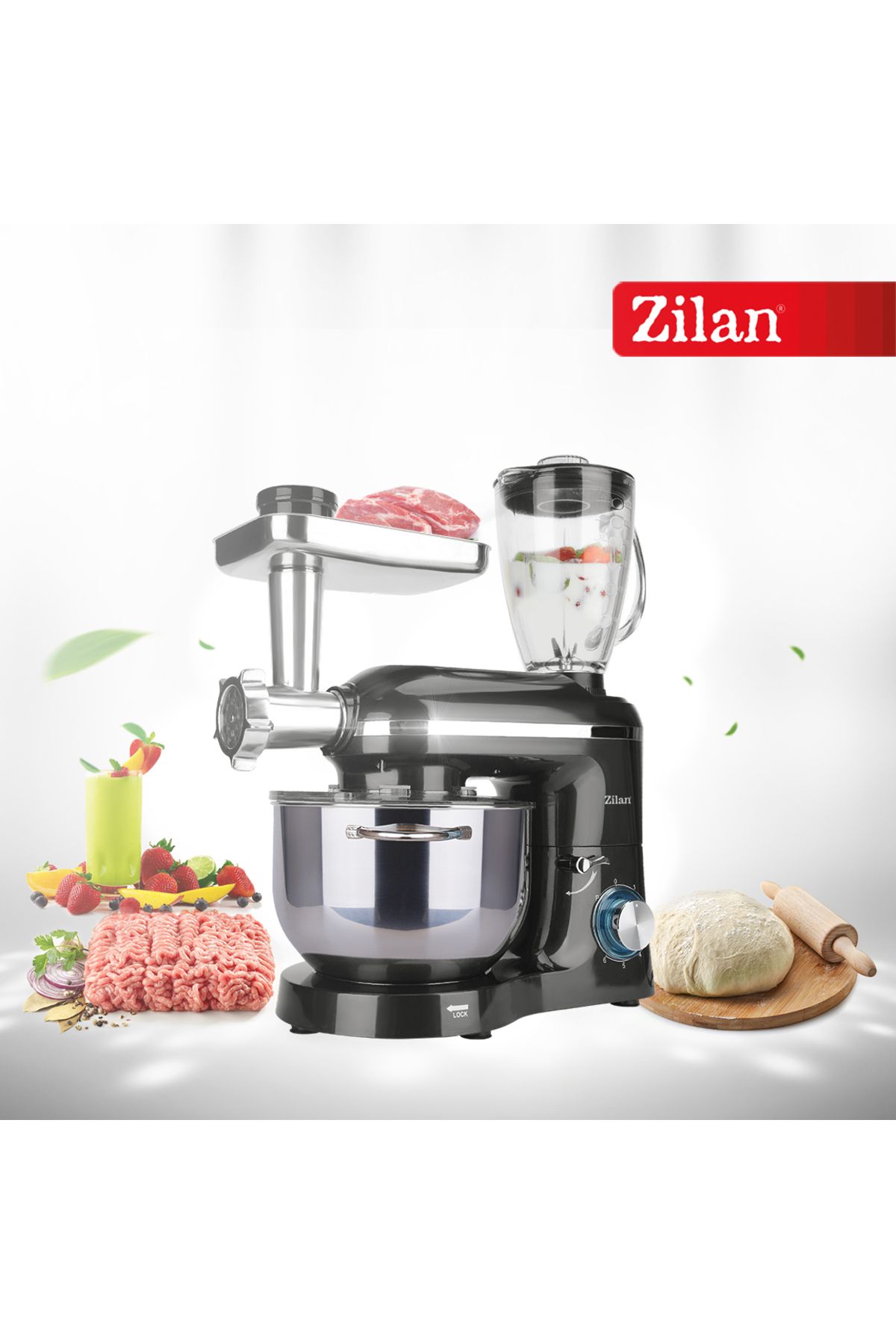Zilan-Mixer, blender si masina de tocat 3 in 1 Zilan ZLN1772 Negru, 6+1 nivele de control al vitezei 1400W 8