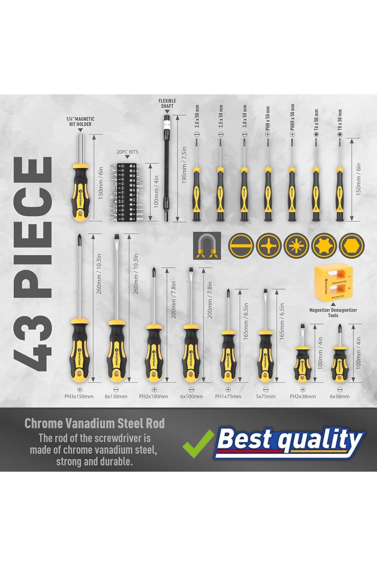 COOYA-43Pcs Magnetic Precision Screwdrivers Set with Case,  Includs Slotted, Phillips, Hex, Pozidriv,Torx 4
