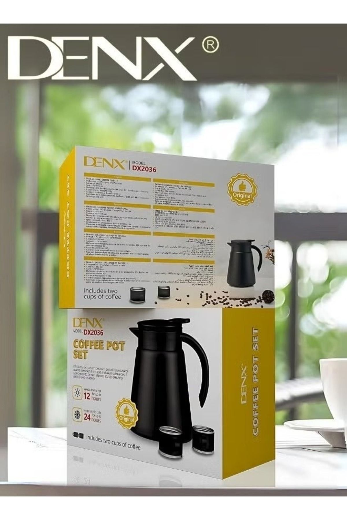Denx-ترمس معزول للقهوة والشاي بسعة 880 مل، يتضمن كوبين إضافيين للتقديم من دينيكس DX2036 3