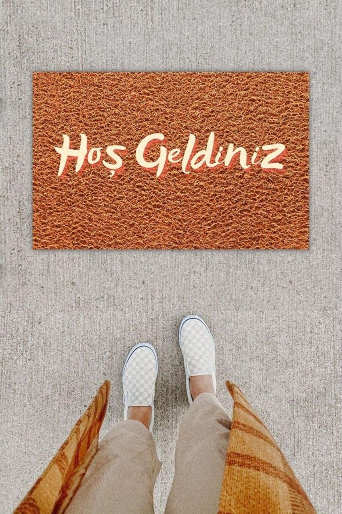 Nurum E Tİcaret Dijital Baskı Dekoratif Hoş Geldiniz Kahverengi Kapı Önü Paspası K-1231