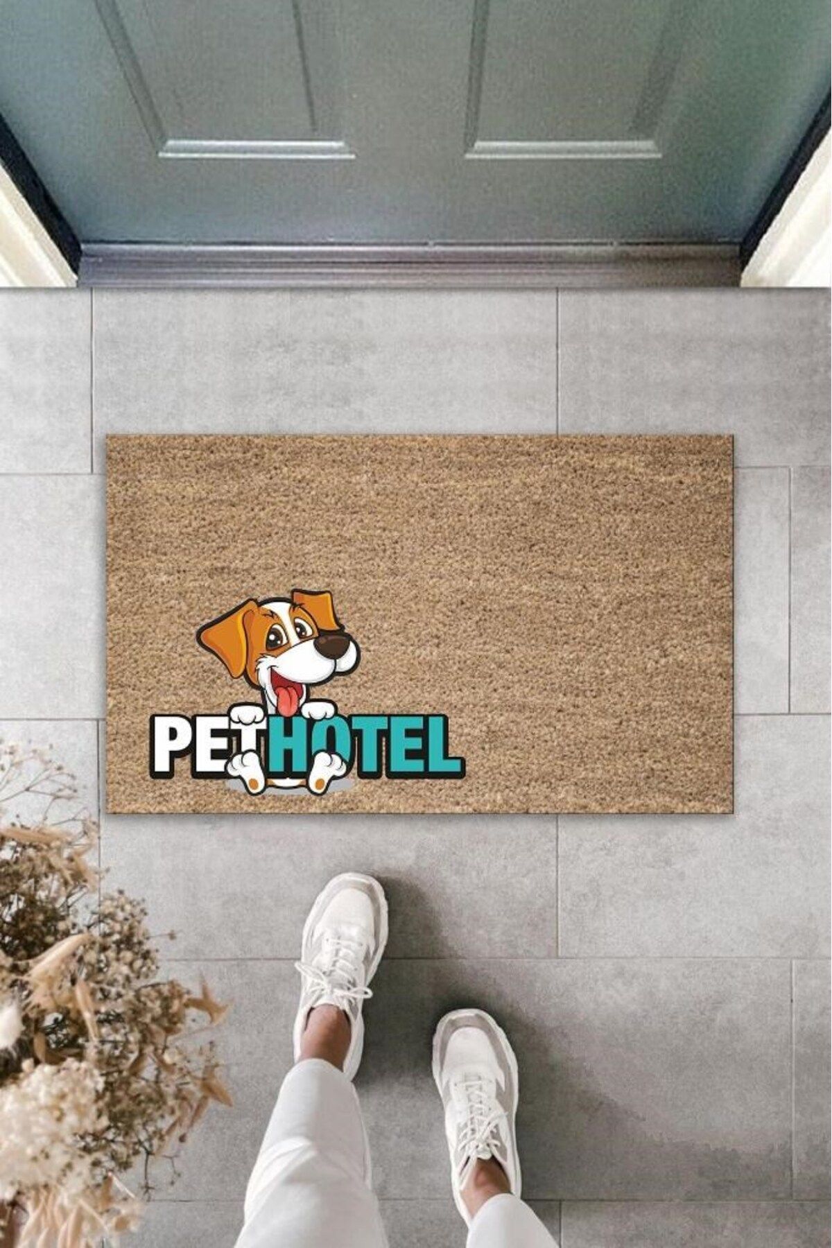 Nurum E Tİcaret Dijital Baskı Kahverengi Köpekli Pet Hotel Dekoratif Kapı Paspası K-2026