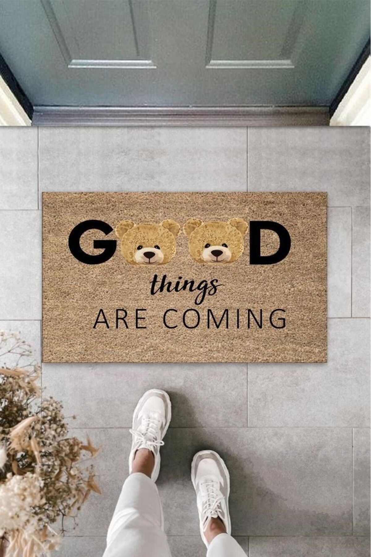 aydınbey Bej Kapı Önü Paspası Good Things Ayıcık Desen K-3333