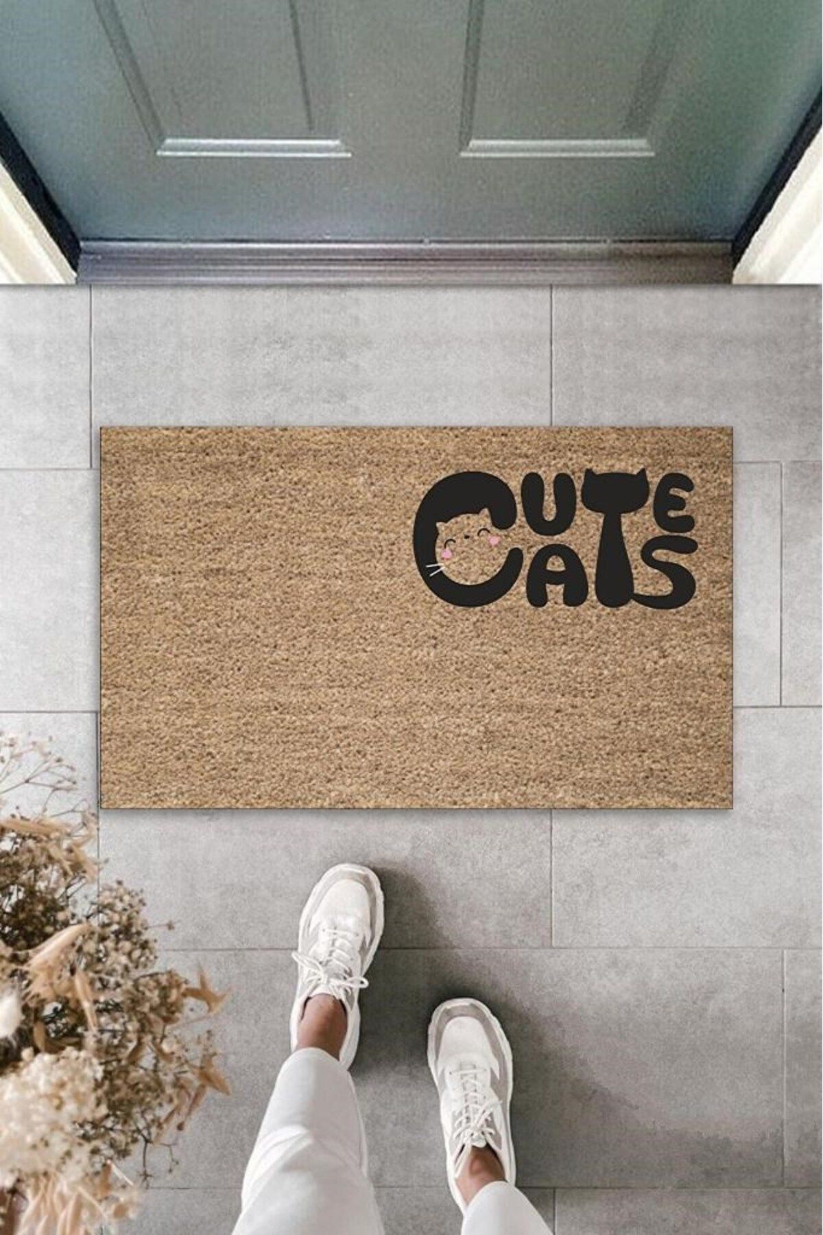 Nurum E Tİcaret Dijital Baskı Kahverengi Kedili Cute Cats Dekoratif Kapı Paspası K-2062