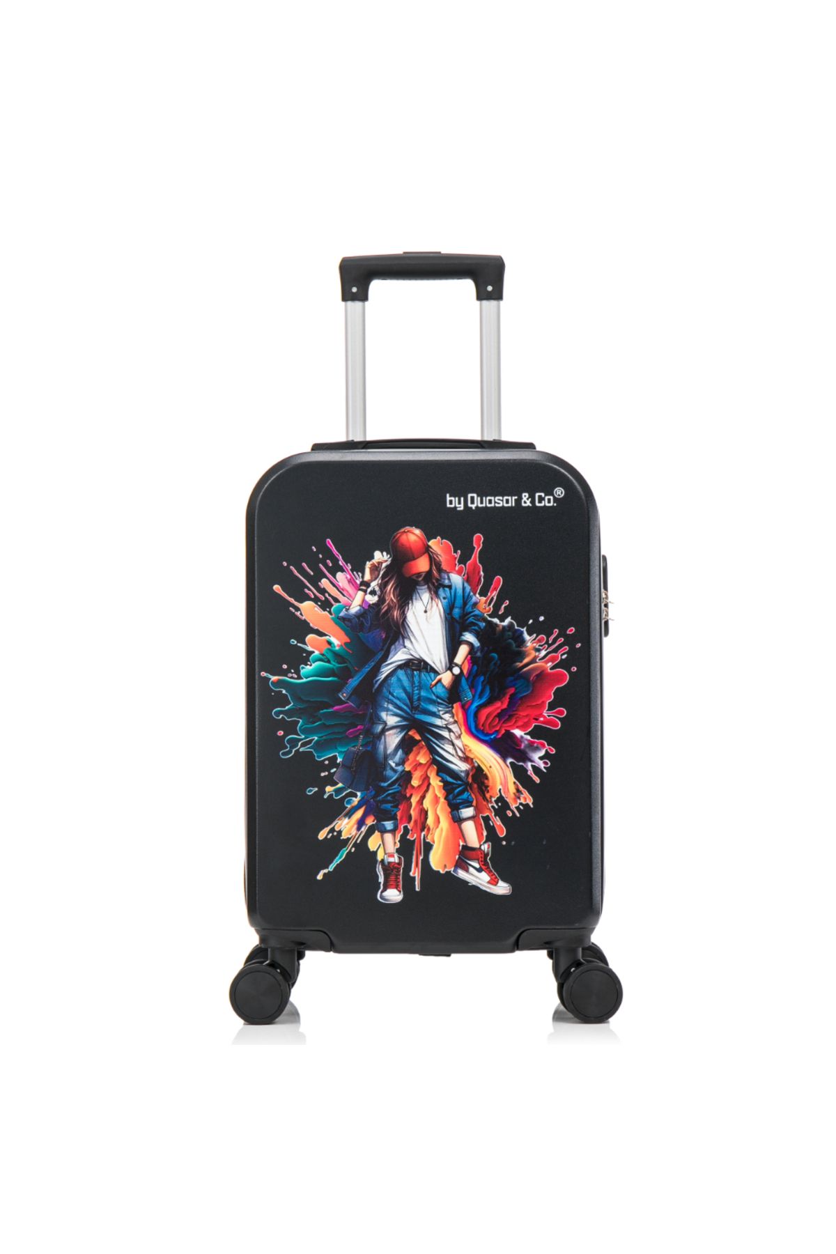 Quasar & Co. Troler Cabina, Quasar & Co. , Model Mia, Cifru, 4 Roti 360 Grade, Maner Telescopic, Negru Femeie - Small (Carry-on) Size