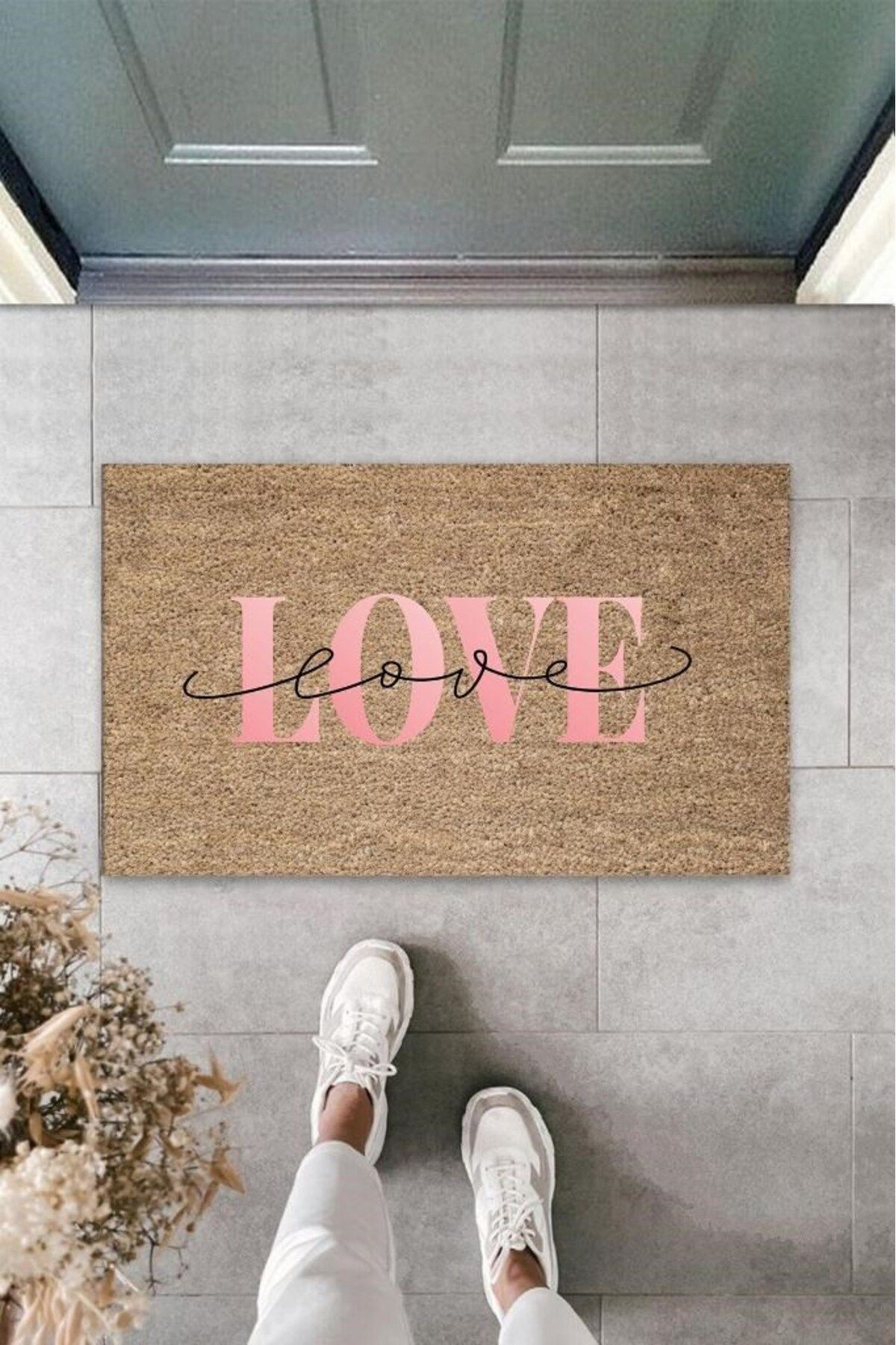 Nurum E Tİcaret Bej Kapı Önü Paspası Love Desen K-3300