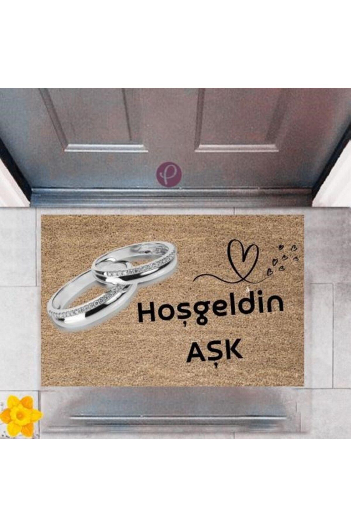 Tahtakale Toptancısı Kapı Önü Paspası Dekoratif Dijital Baskı Hoşgeldin Aşk P-2439