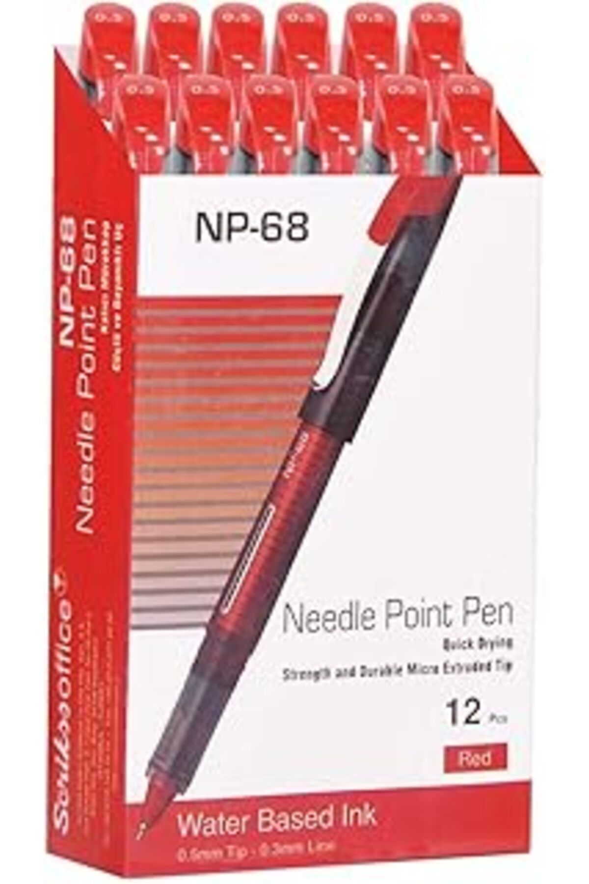 Mu Art Ahşap Scrikss Office Np68 Iğne Uçlu Kalem 12'Li Ambalaj Kırmızı 0.5 Mm