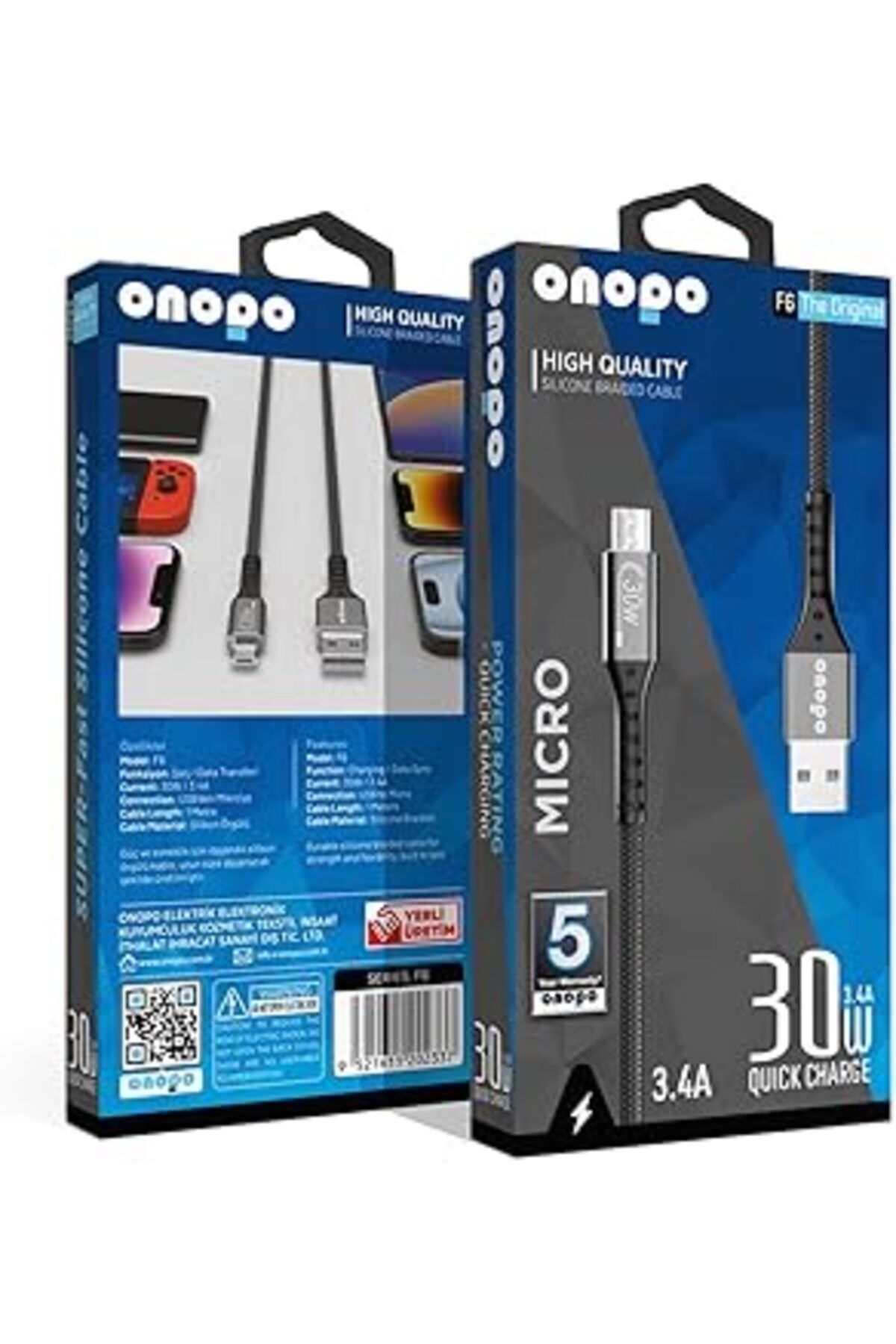 Pİ GLOBAL Onopo Android Uyumlu 3.4A Micro Örgülü Hızlı Şarj Ve Data Kablosu 30W Metal Uçlu - F6