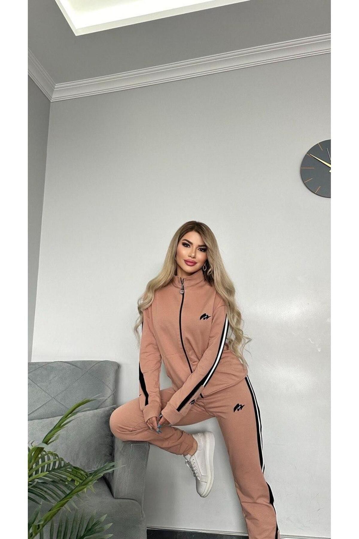 MİMİ Luxury Wear-Dámská vyšívaná tepláková souprava z lycry - na zip, 2 nitě 4