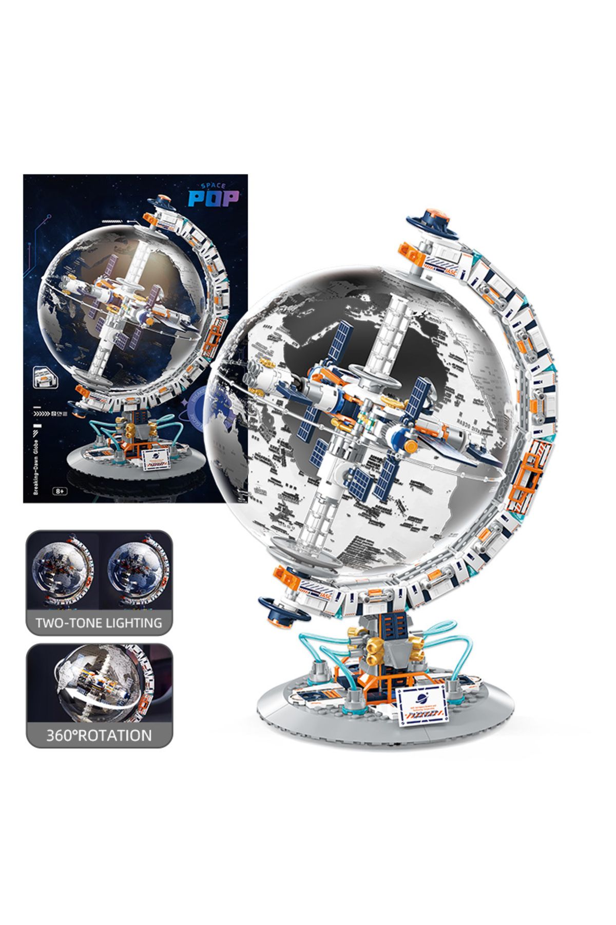 JAKI-Globe No Box New Creative Technology Space Station Transparent Globe Building Blocks High Tech Const 1