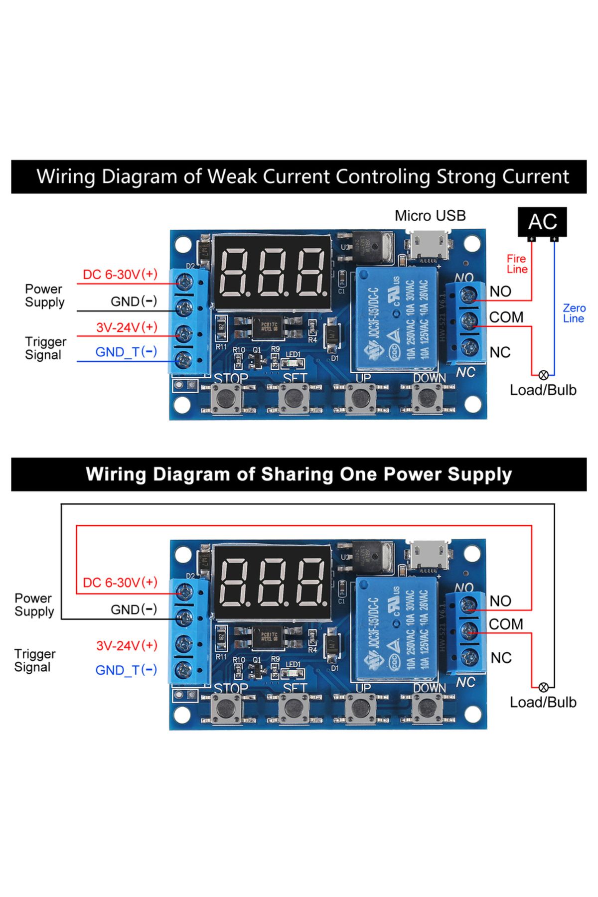 AOKIN-DC 6-30V Timer Relay Programmable Delay Relay Module Cycle Timer with LED Display 6V 9V 12V 24V M... 4