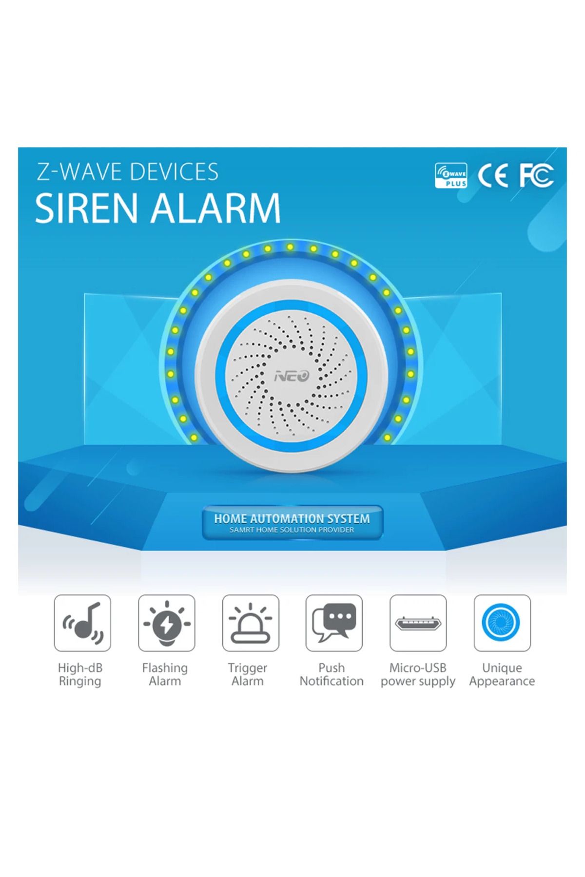 Choice-Neo Z-wave Plus Wireless Home Automation Battery-powered Also Can Be Charged With Usb Siren Alarm... 2
