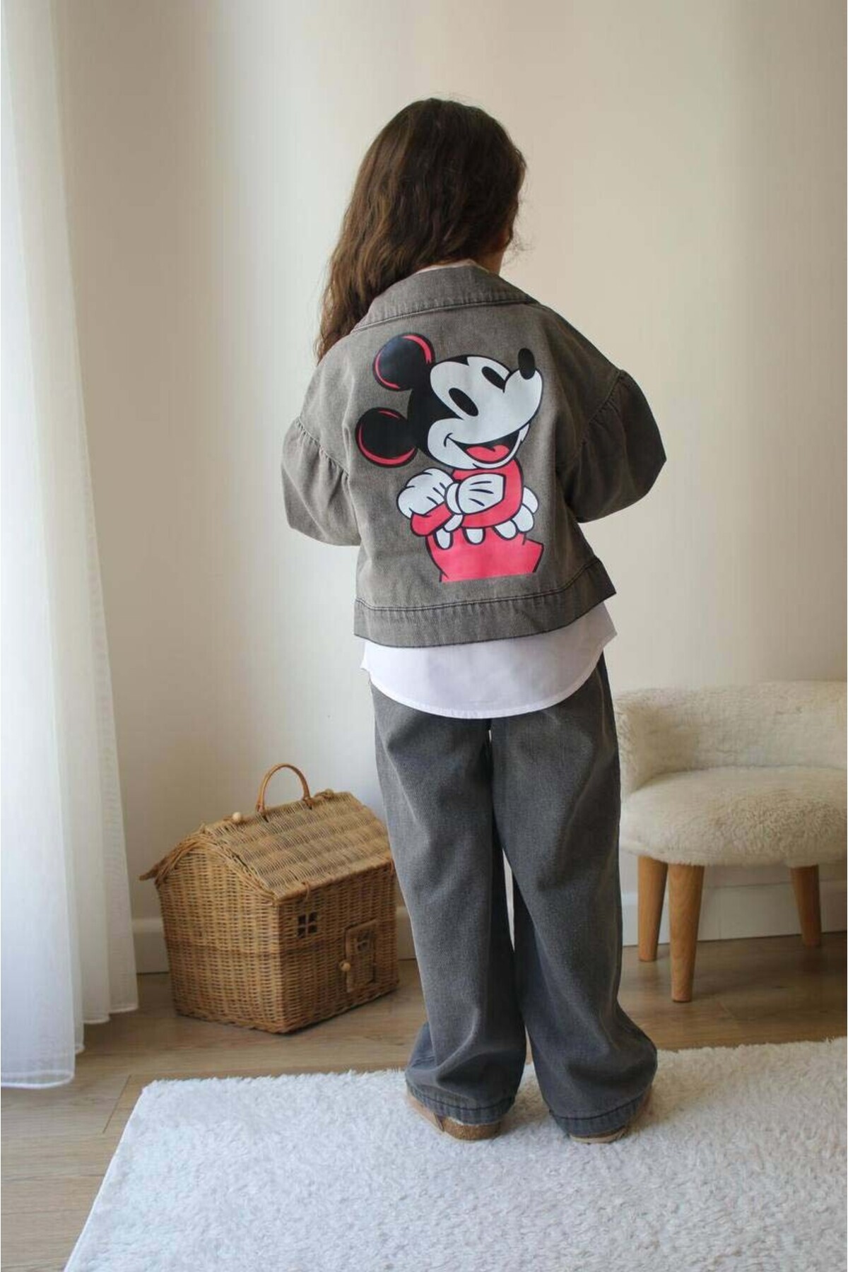 MİNİKO KİDS-Girl's Mini with Embroidered Shirt with Jeans Jacket 3-Piece Suit 3
