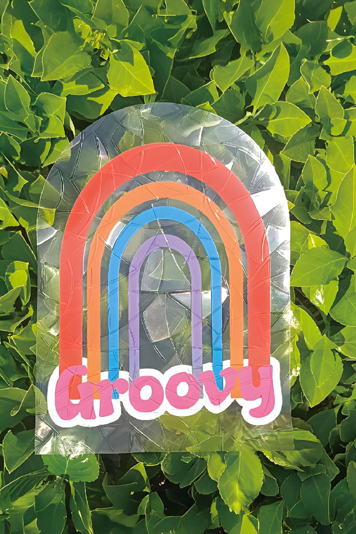 Buka Shops-Retro Flower and Rainbow Sticker Set - 6Pcs Holographic Sun Catcher Positive Message 3