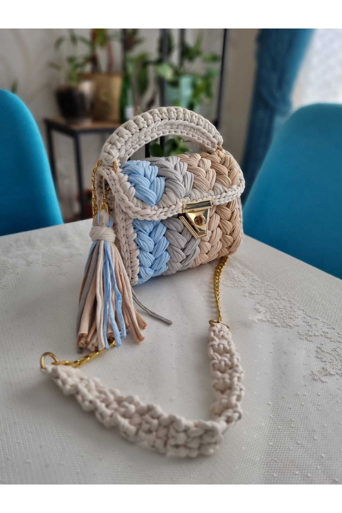 Desu accessories-حقيبة نسائية فاخرة مصنوعة يدويًا من الكروشيه مصنوعة يدويًا من خيط القطن الممشط والكتف المتقاطع 4