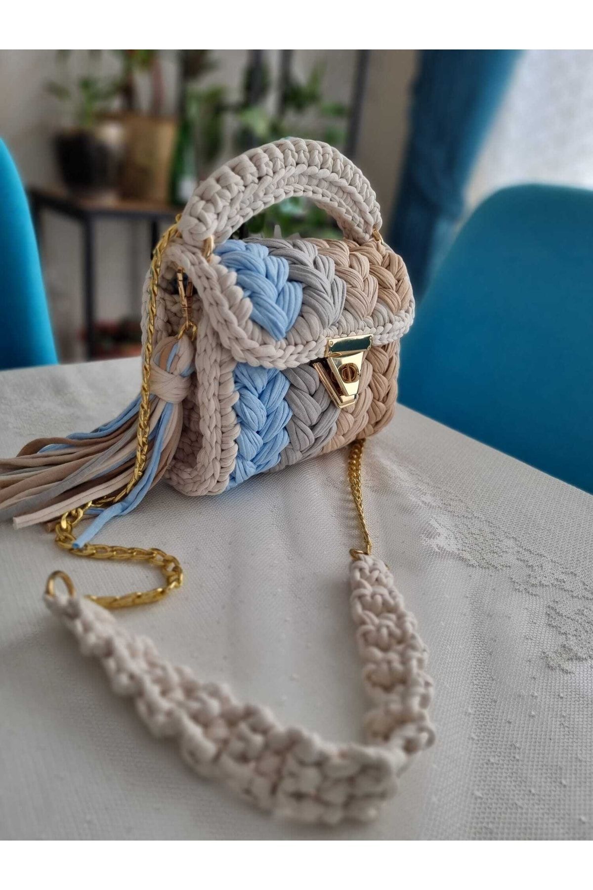 Desu accessories-حقيبة نسائية فاخرة مصنوعة يدويًا من الكروشيه مصنوعة يدويًا من خيط القطن الممشط والكتف المتقاطع 3