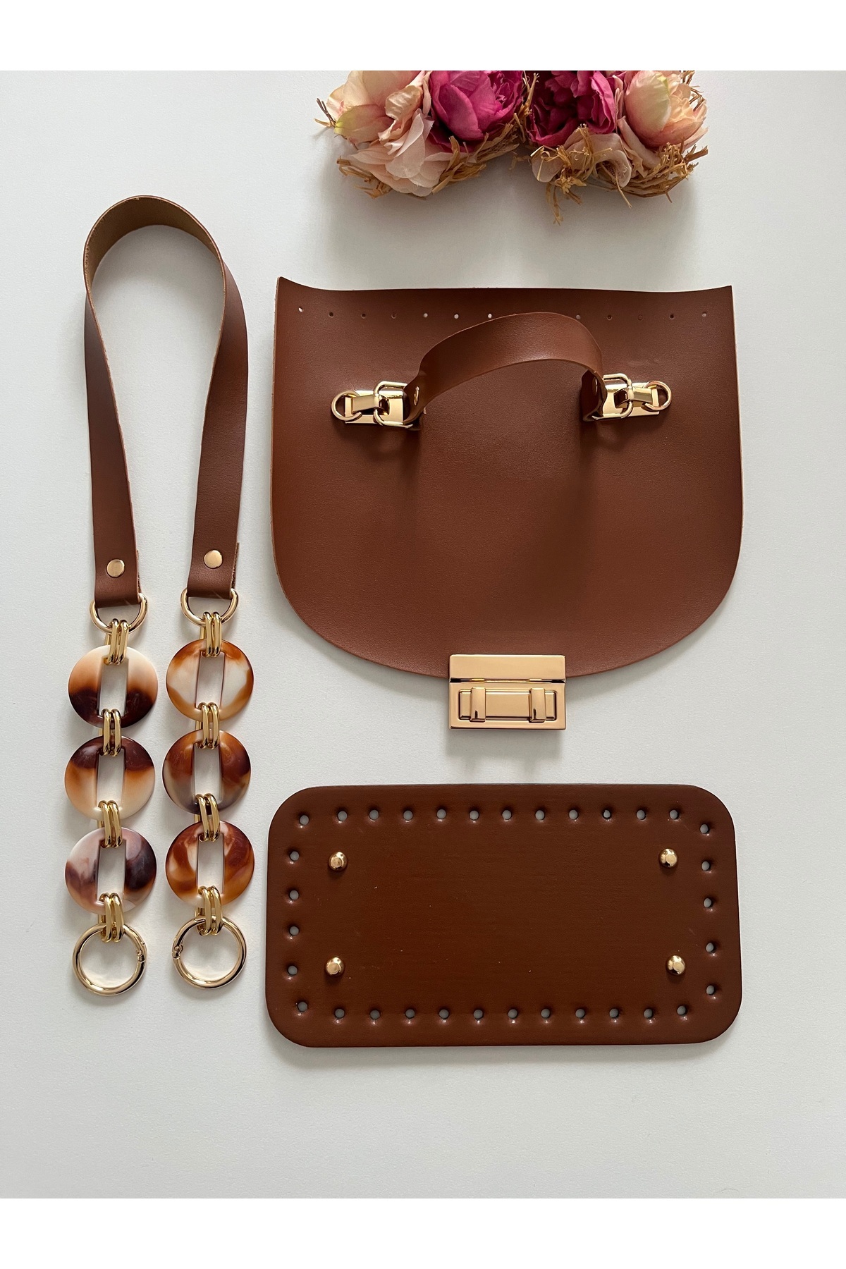 Acrylic handle , leather cover and base set for knitted bags