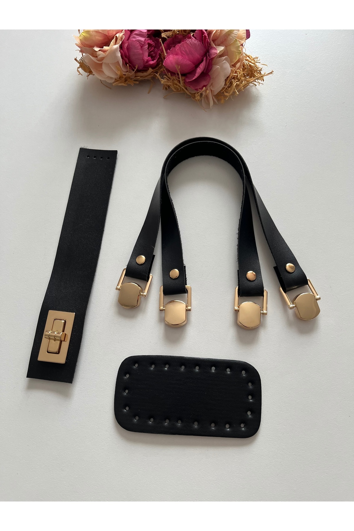Leather handle , cover , base set for knitted bags