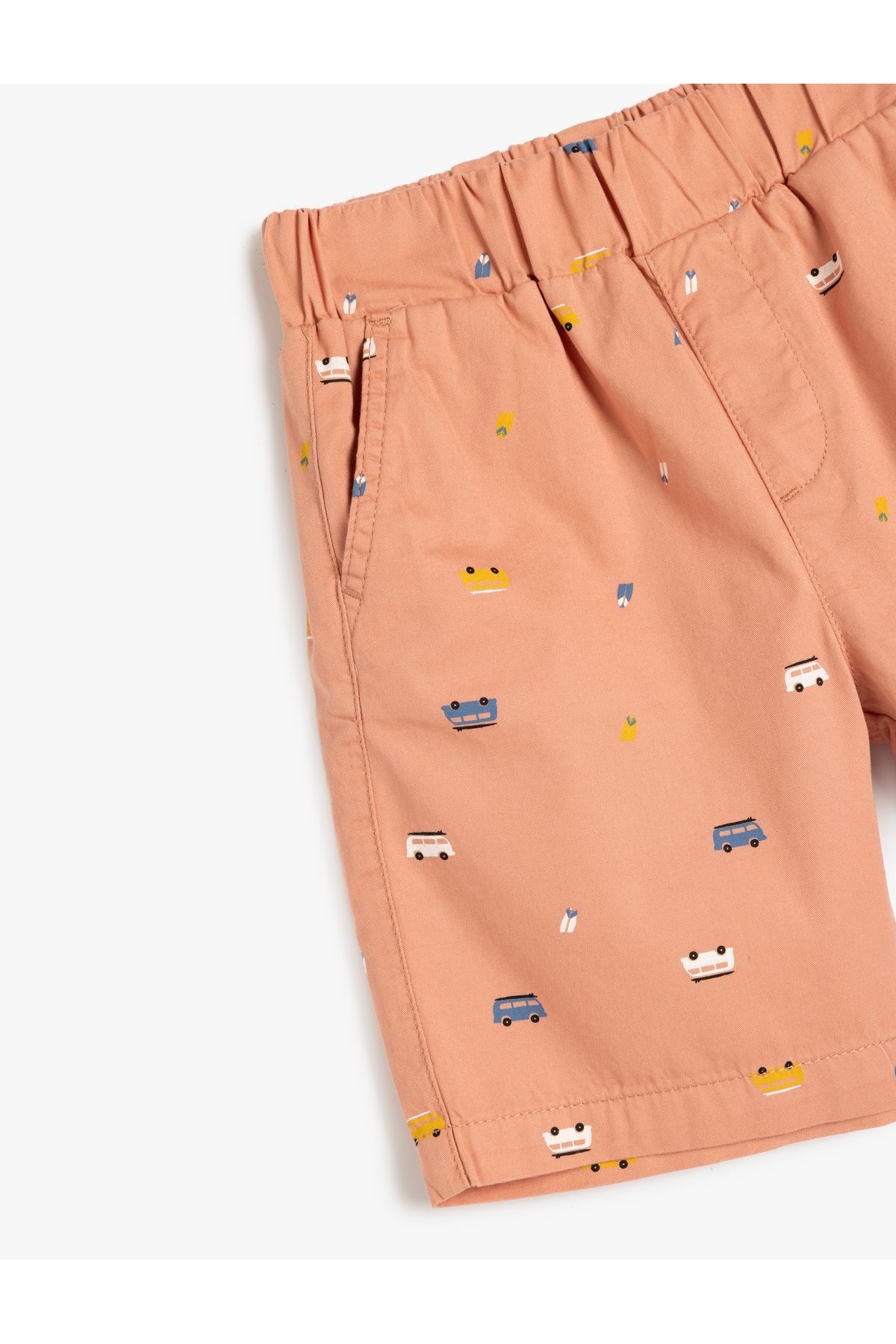 Koton-Cotton Car Patterned Shorts with Elastic Waist and Pockets 3