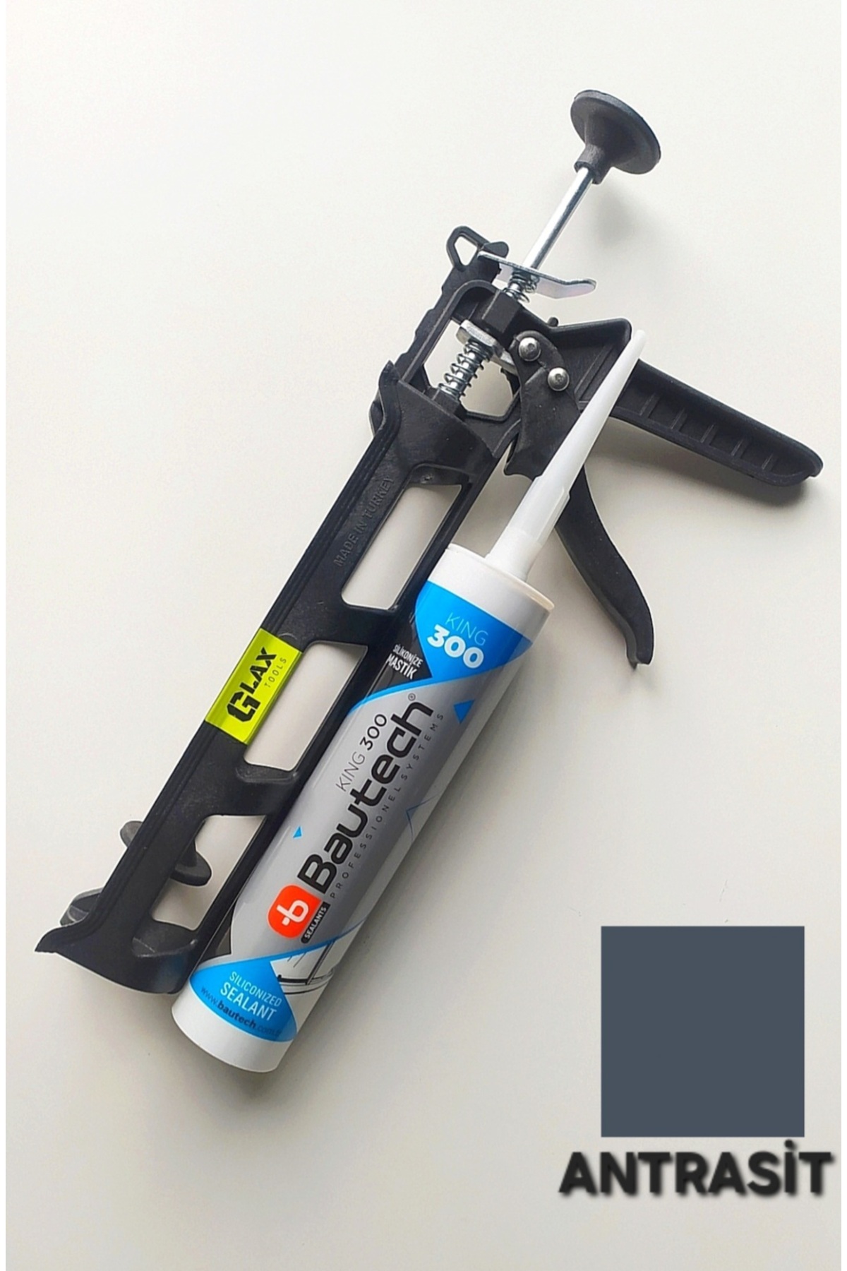 Glax Tools Antrasit Silikonize Mastik / Çekomastik 500 gr. + Silikon Tabancası