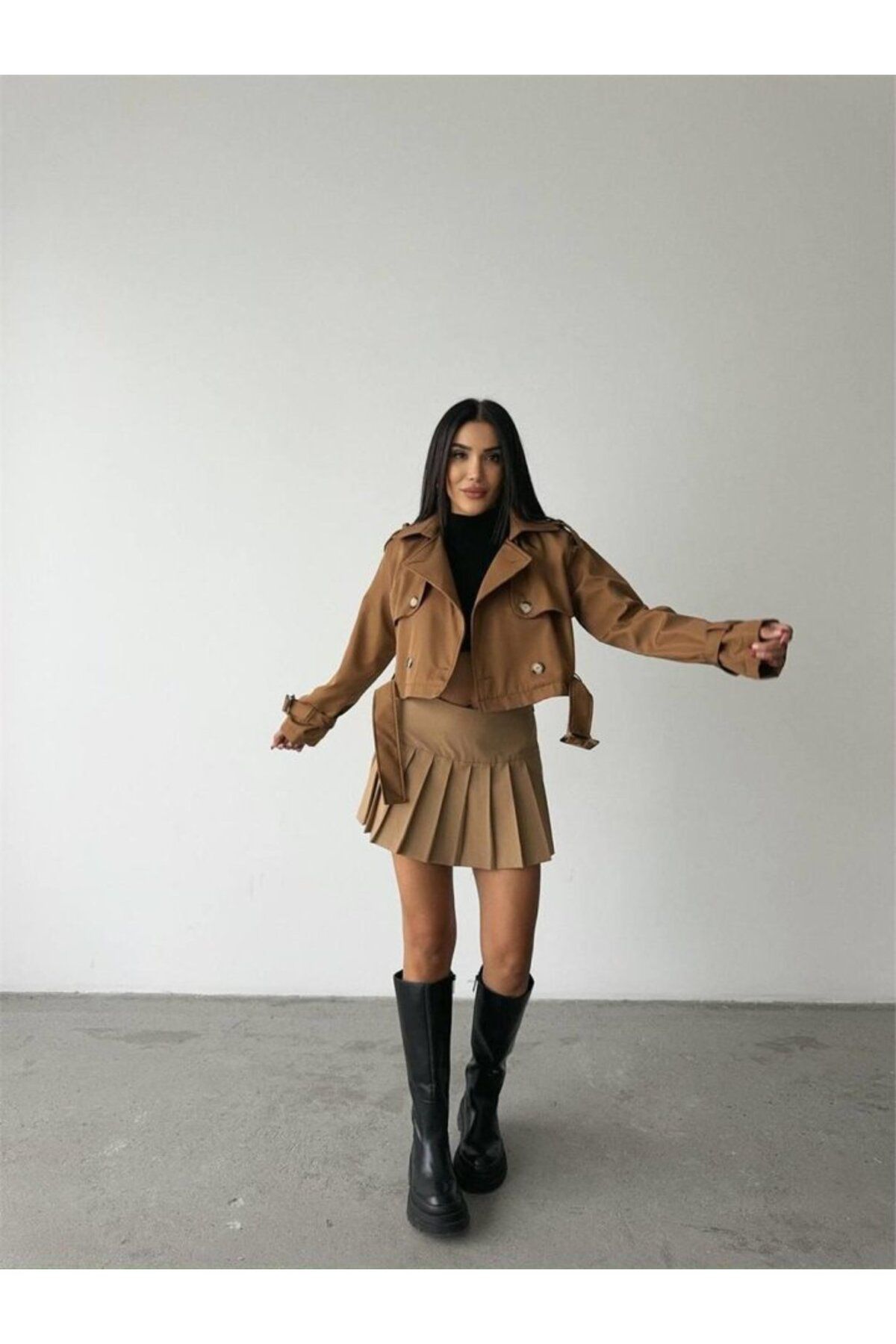 Albayrak CROP TRENCH KEMER DETAYLI - Kahverengi