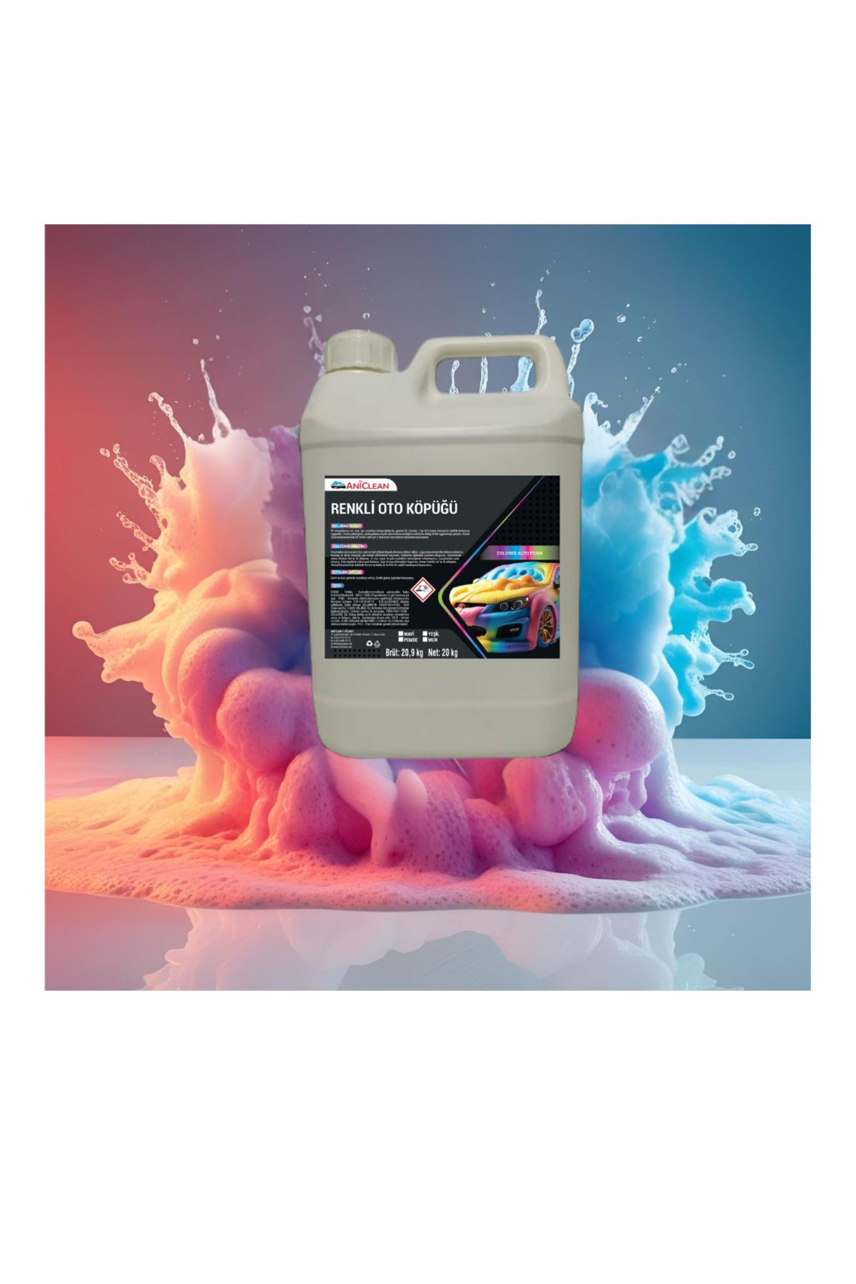 aniclean Fosforlu Neon Yeşil Oto Yıkama Köpüğü 5L pH Nötr, Güçlü Temizlik, Yoğun Köpük!