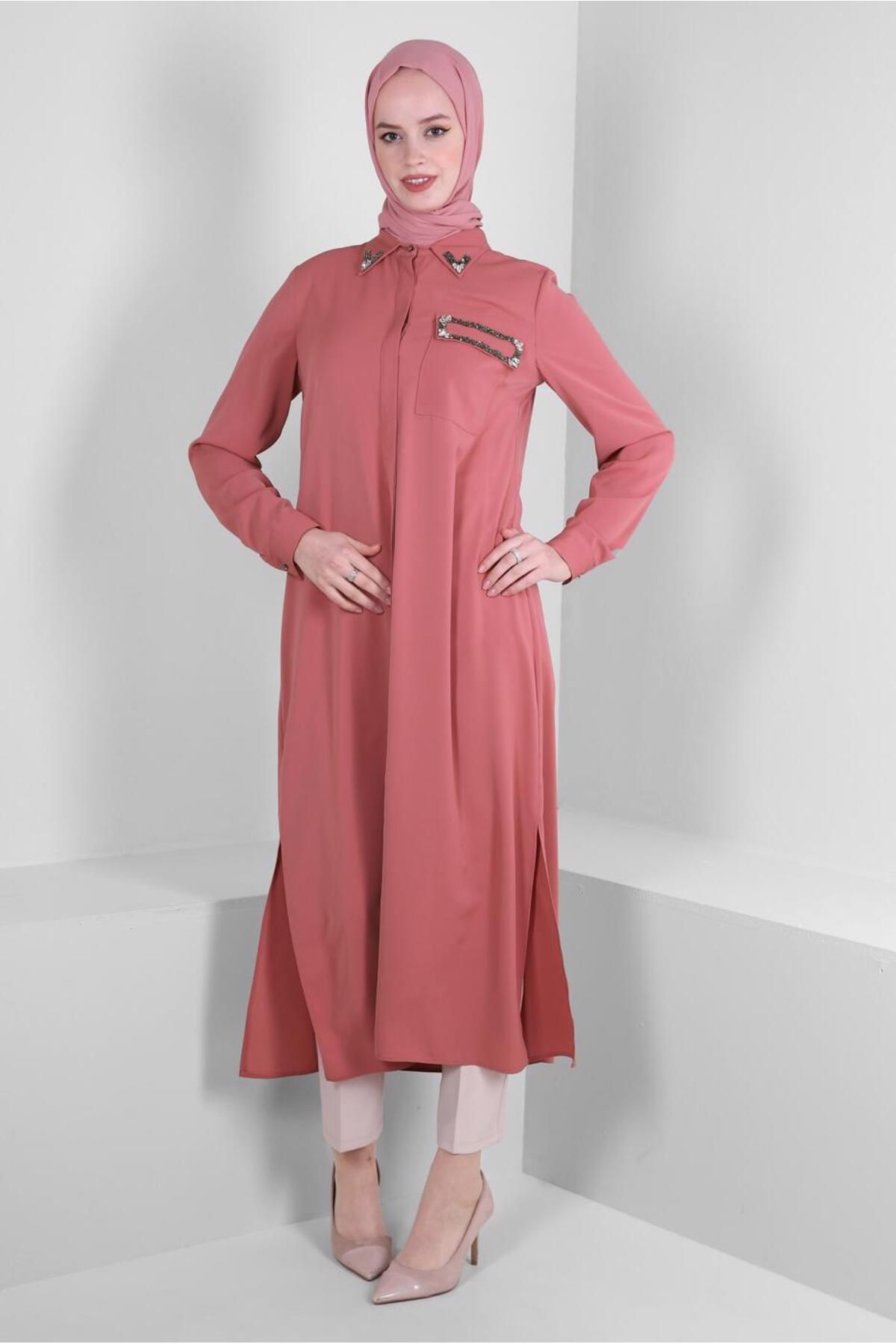 Alvina-STONE PRINTED HIDDEN BUTTON LONG TUNIC 43548 1
