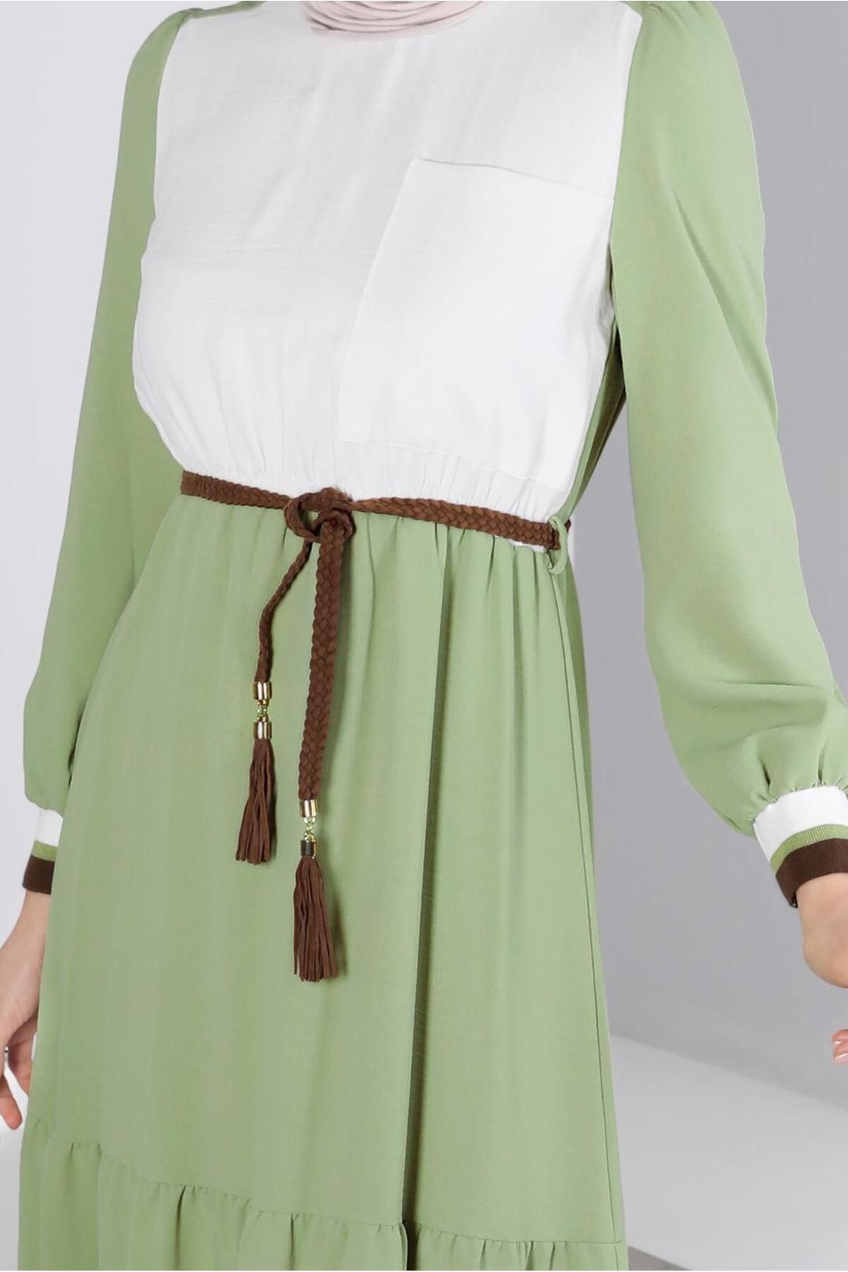 Alvina-42610 Model Two Color Dress with Elastic Waist 4