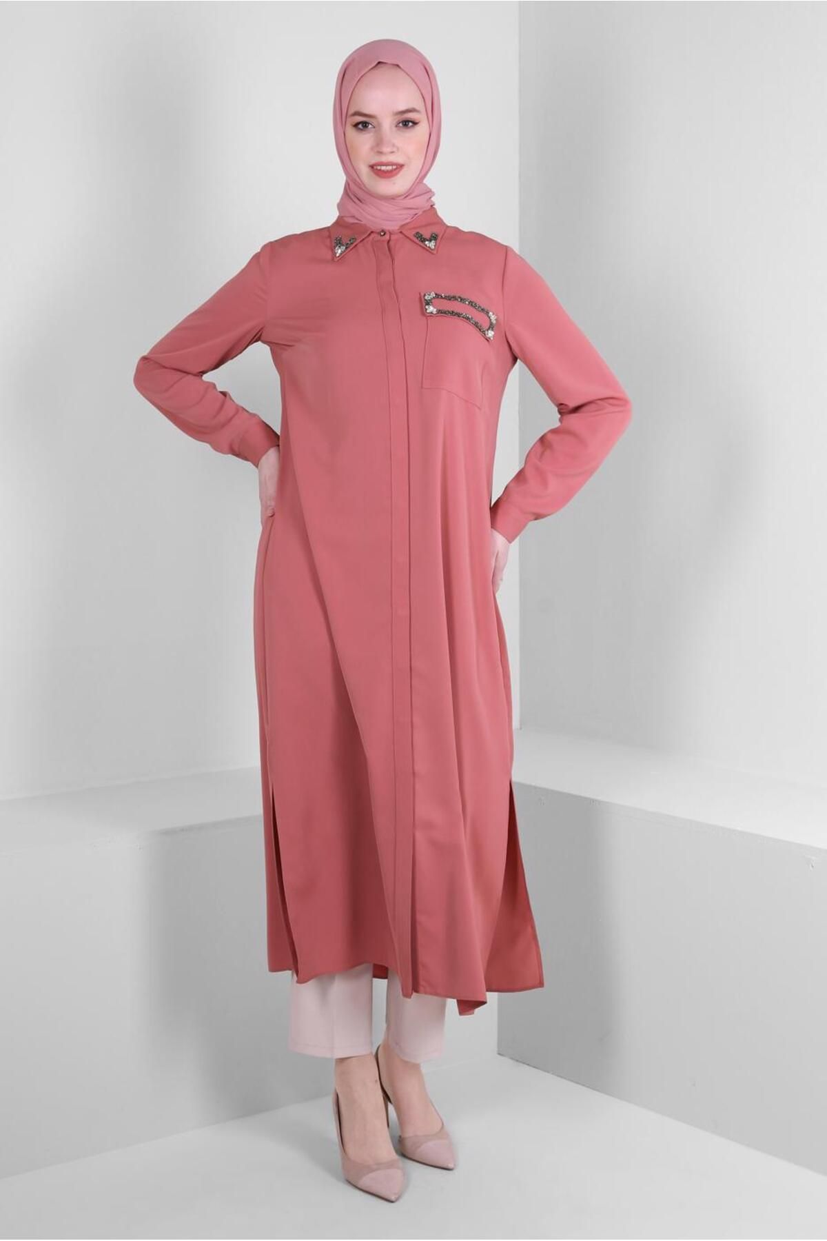 Alvina-STONE PRINTED HIDDEN BUTTON LONG TUNIC 43548 2