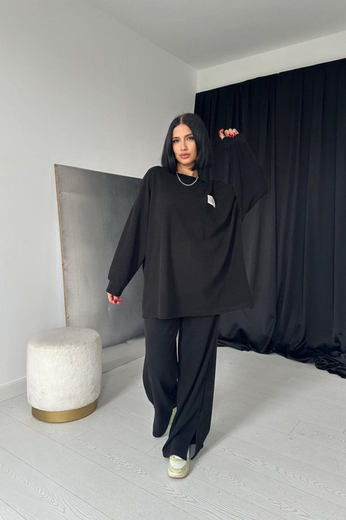 Rose's Boutique All About Women Rose's Boutiqe All About Women Siyah Klasik Fitilli Kazak Ve Pantolon Takım
