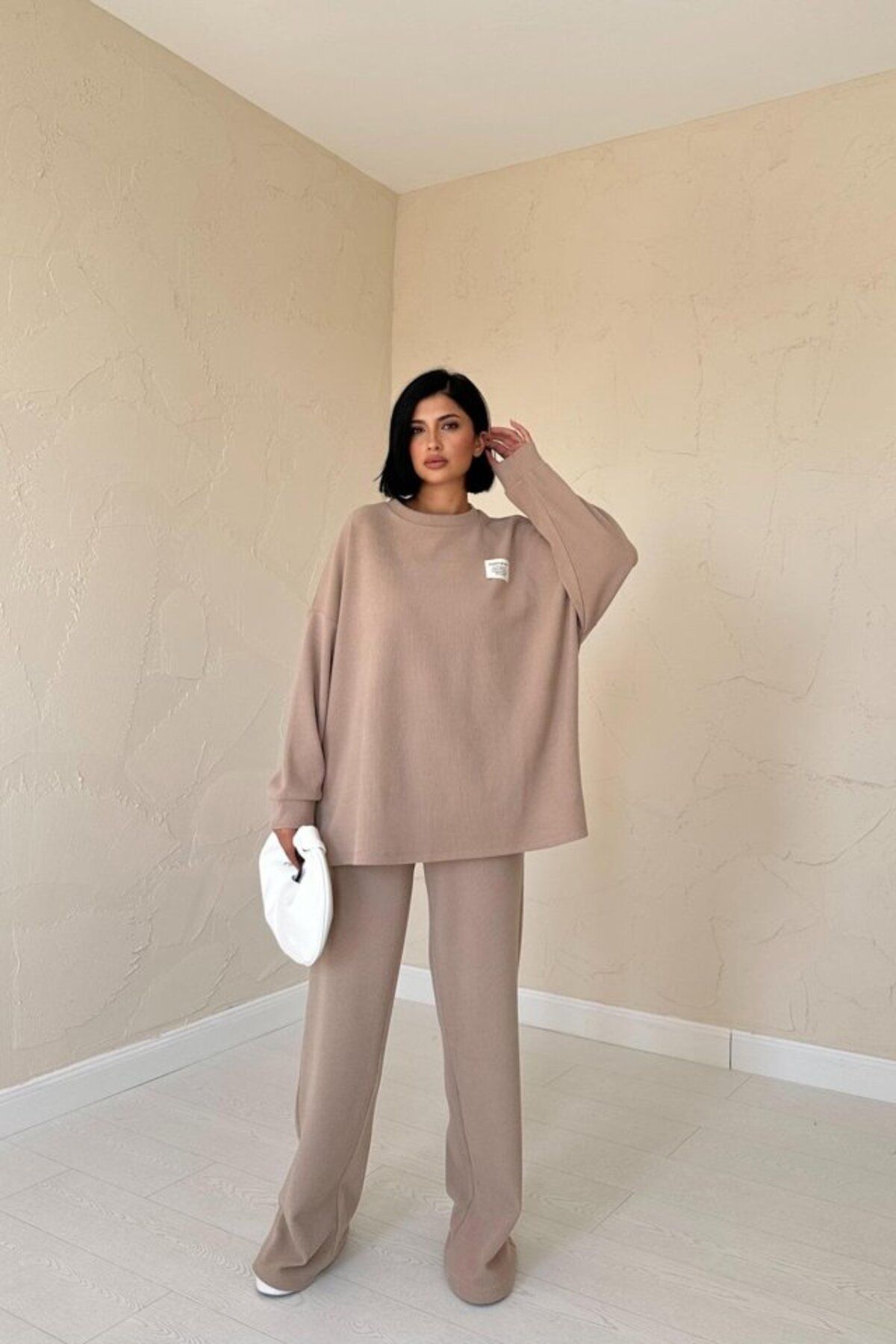 Rose's Boutique All About Women Vizon Klasik Fitilli Kazak Ve Pantolon Takım