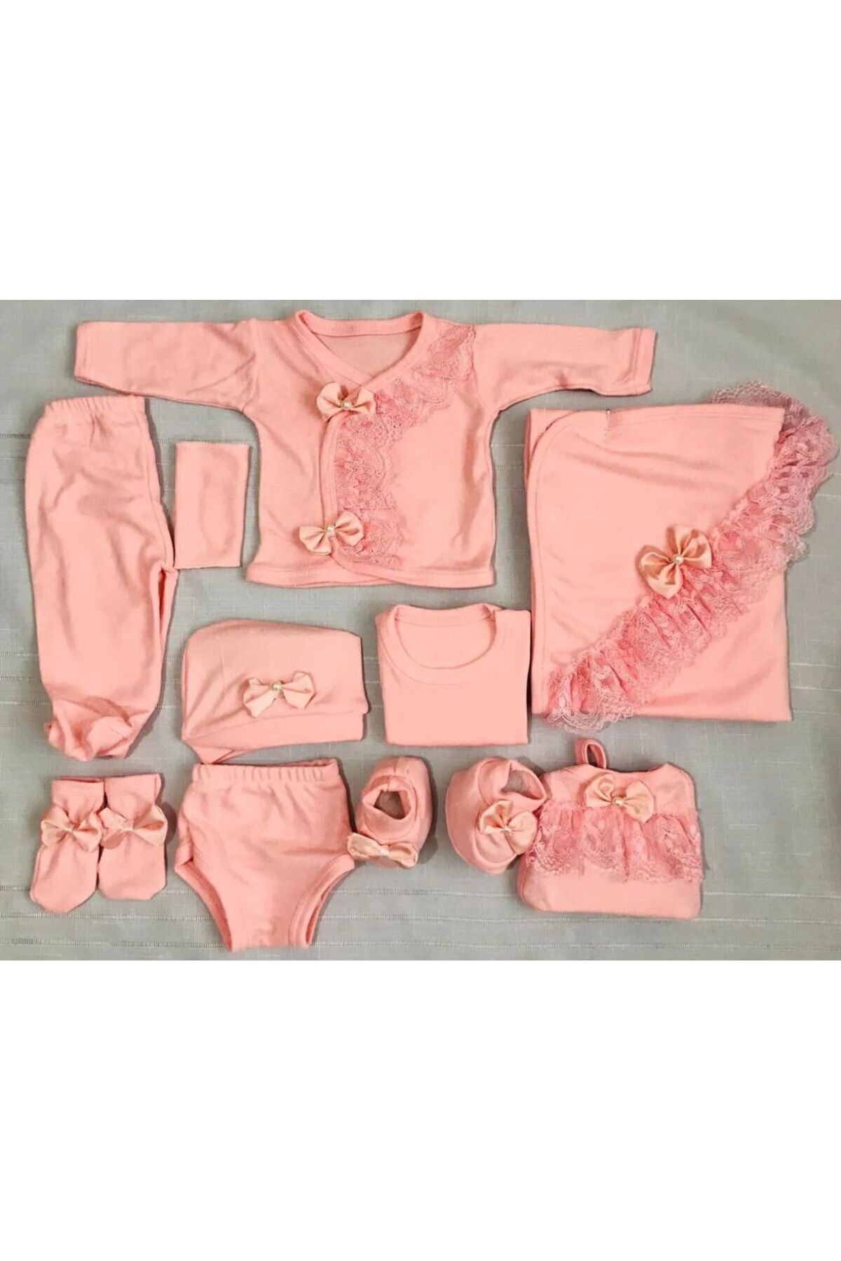 Ponpon Baby Hastane Çıkışı 10'lu Dantel Detaylı Fiyonklu Pamuklu Hediyelik Lüx Set fotoğrafı 5 (önizleme)