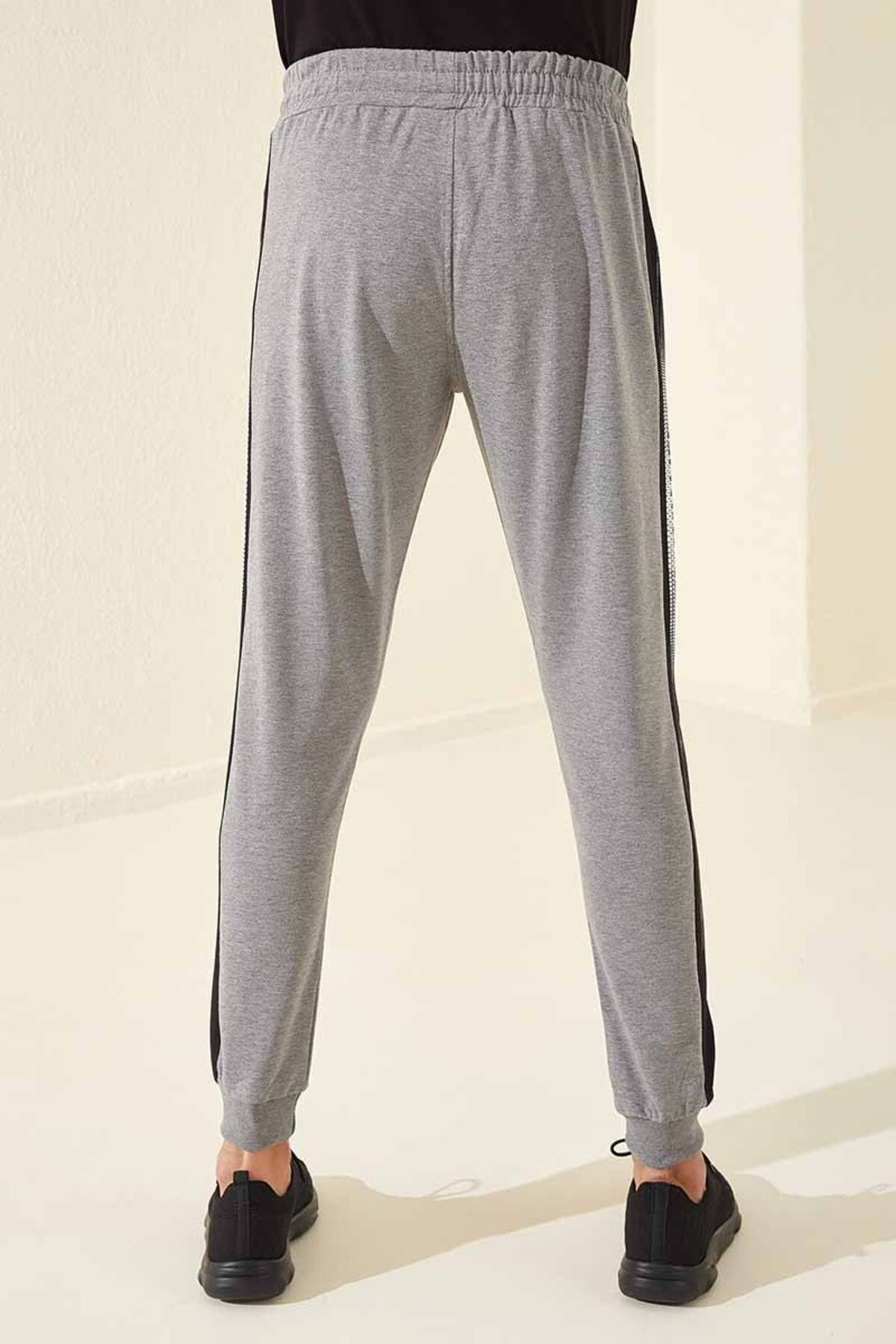 TOMMY LIFE-Ανδρικά παντελόνια JoggEr - Grey MElangE, ZippEr PockEt, PrintEd - 84657 7