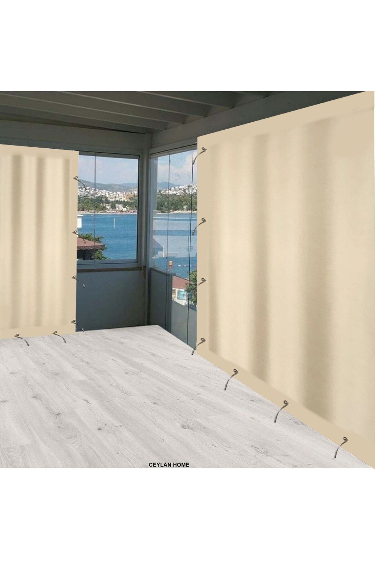 ceylan home Balkon Perdesi Brandası Düz Krem Bağcıklı 450x250