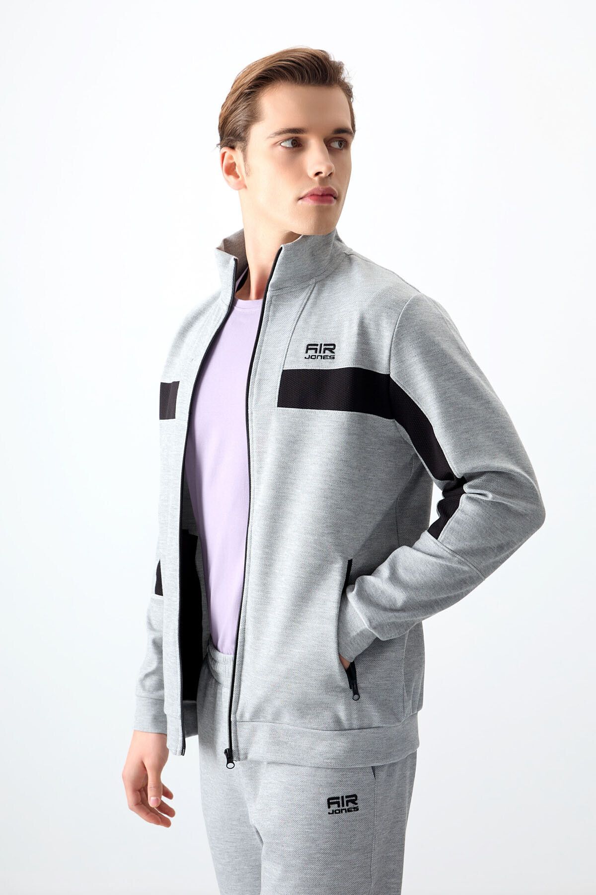 ست گرمکن مردانه سطح خاکستری MELANGE SURFACE STANDARD FIT TEAM TRACKSUIT MALE 85248 Air Jones