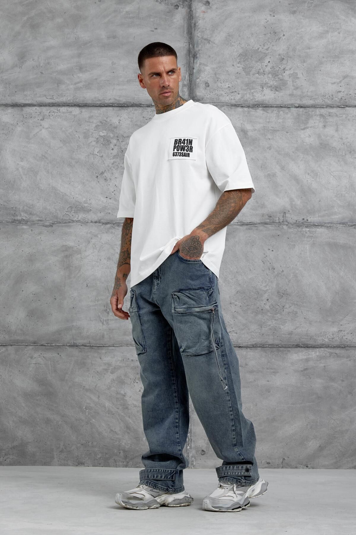 NOMARC-White Br41N Pow3R Written Oversize Tshirt 6