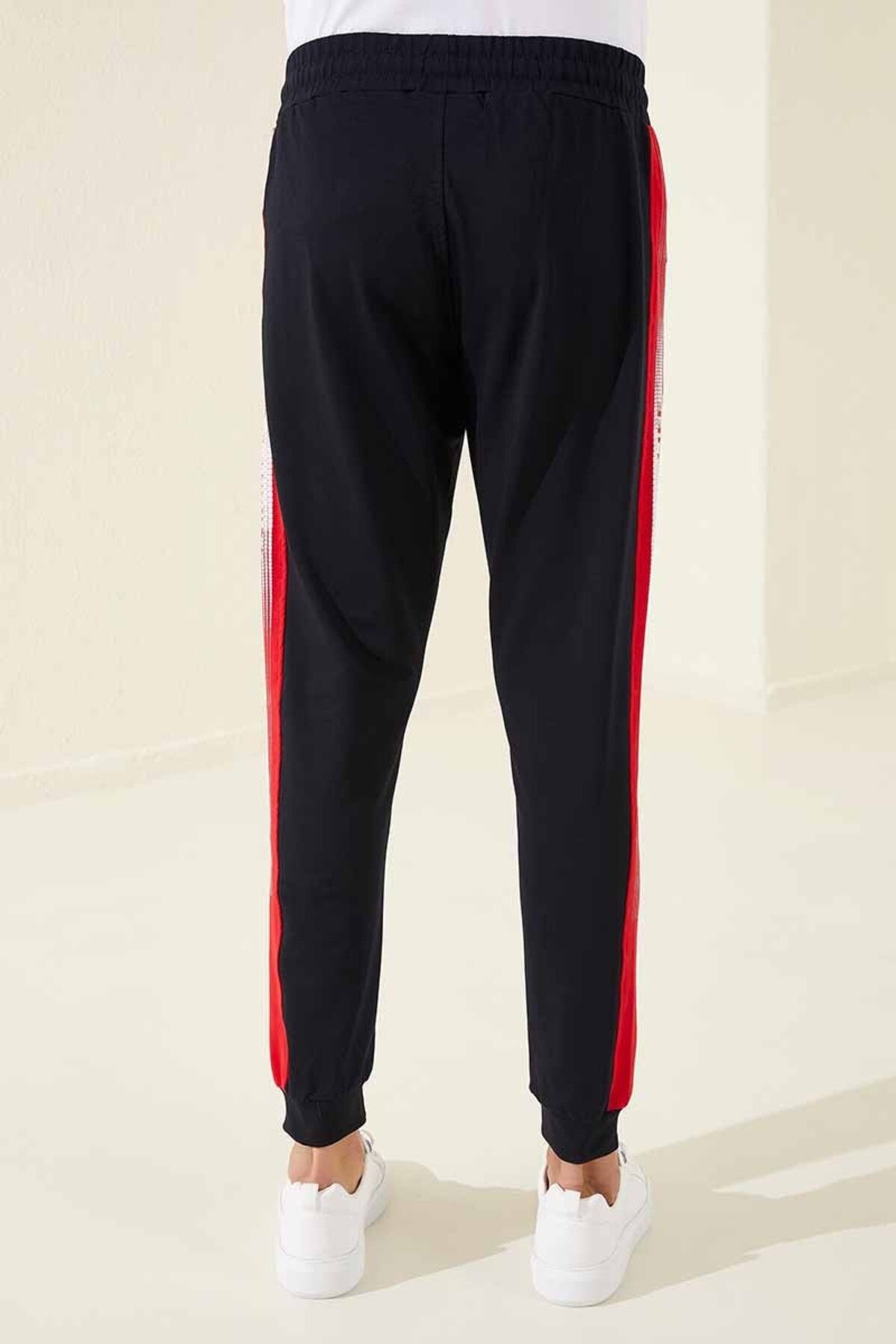 TOMMY LIFE-Navy Blue - Red Zipper Pocket Printed Standard Mold Jogger Men's Tracksuit Bottom - 84657 7
