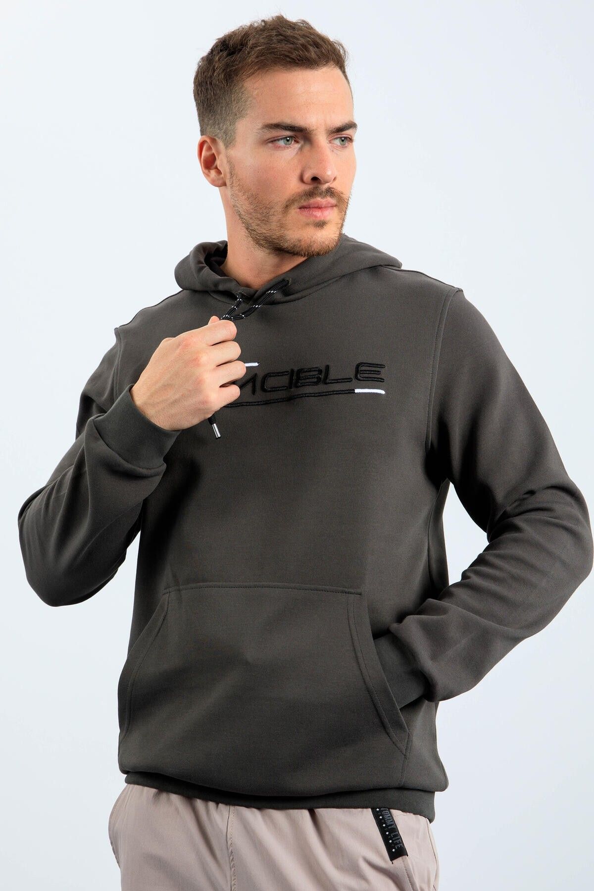 TOMMY LIFE-Men's Hooded KHaki Sweatshirt - Kangaroo pocket, Standard Fit - 87883 5