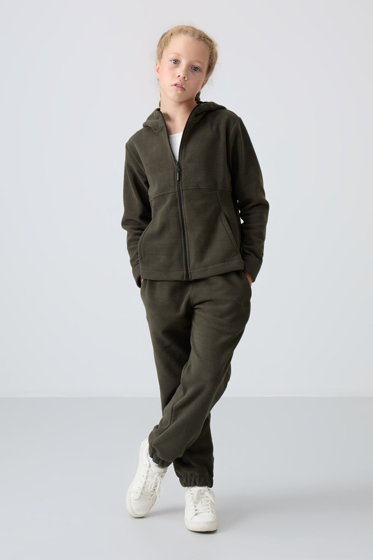 TOMMY LIFE-Girl's Embroidered Khaki Fleece Sweatshirt - Thick Soft Textured, Standard Fit - 75152 5