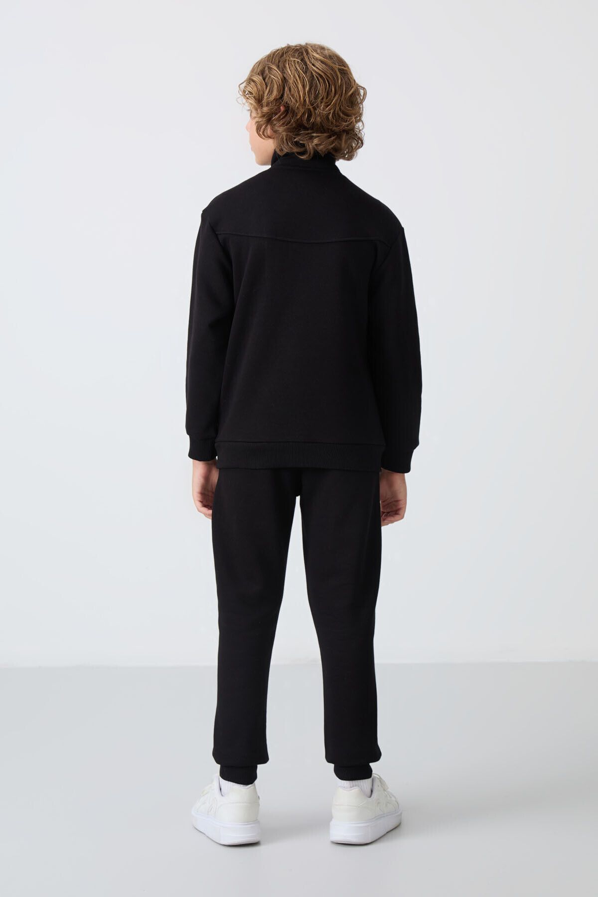 TOMMY LIFE-Boy's Tracksuit Set - Black Cotton, Thick Fur Inside, Soft Textured Embroidery - 11240 7