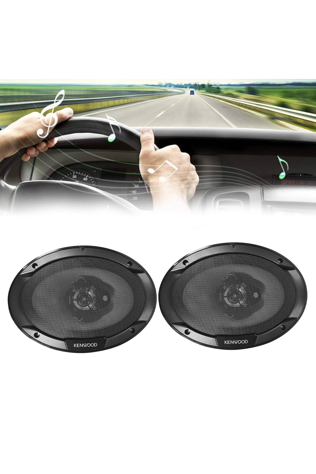 Kenwood-مكبر صوت سيارة كينوود ثلاثي الاتجاهات، مقاس 6×9 بوصة، طاقة قصوى 400 واط، جذر متوسط التربيع 45 واط، قطعتان من الكابل المحوري المثبت على الحائط 8