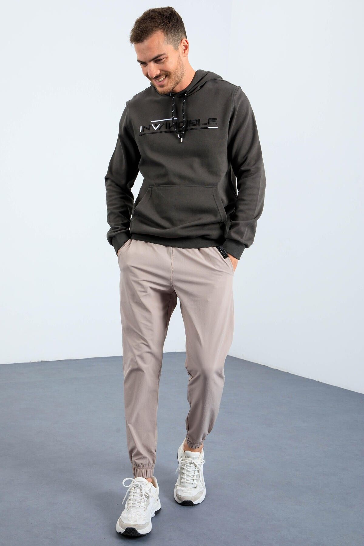 TOMMY LIFE-Men's Hooded KHaki Sweatshirt - Kangaroo pocket, Standard Fit - 87883 4