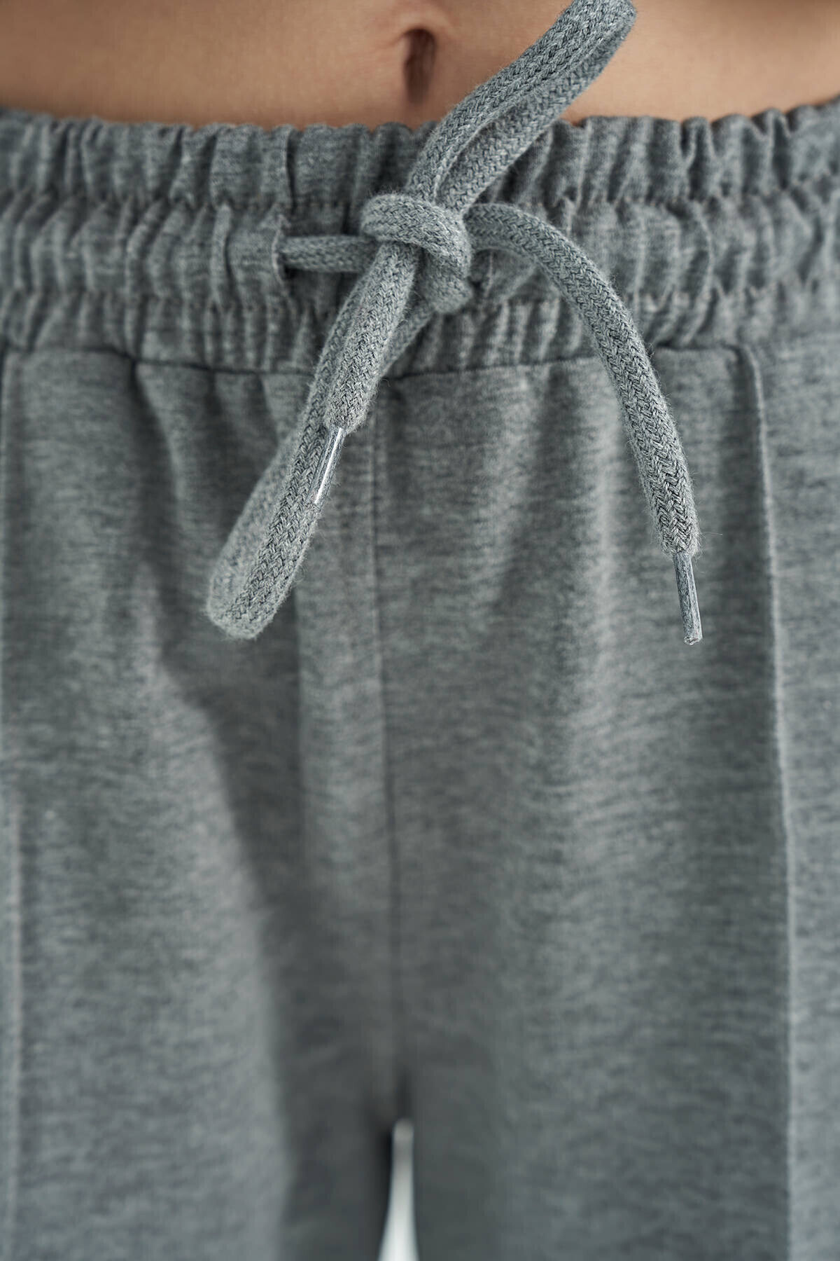 TOMMY LIFE-Gray Melange Girl's Sweatpants with Wide Leg and Side Band Detail - Comfortable Fit with Laces - 75119 3