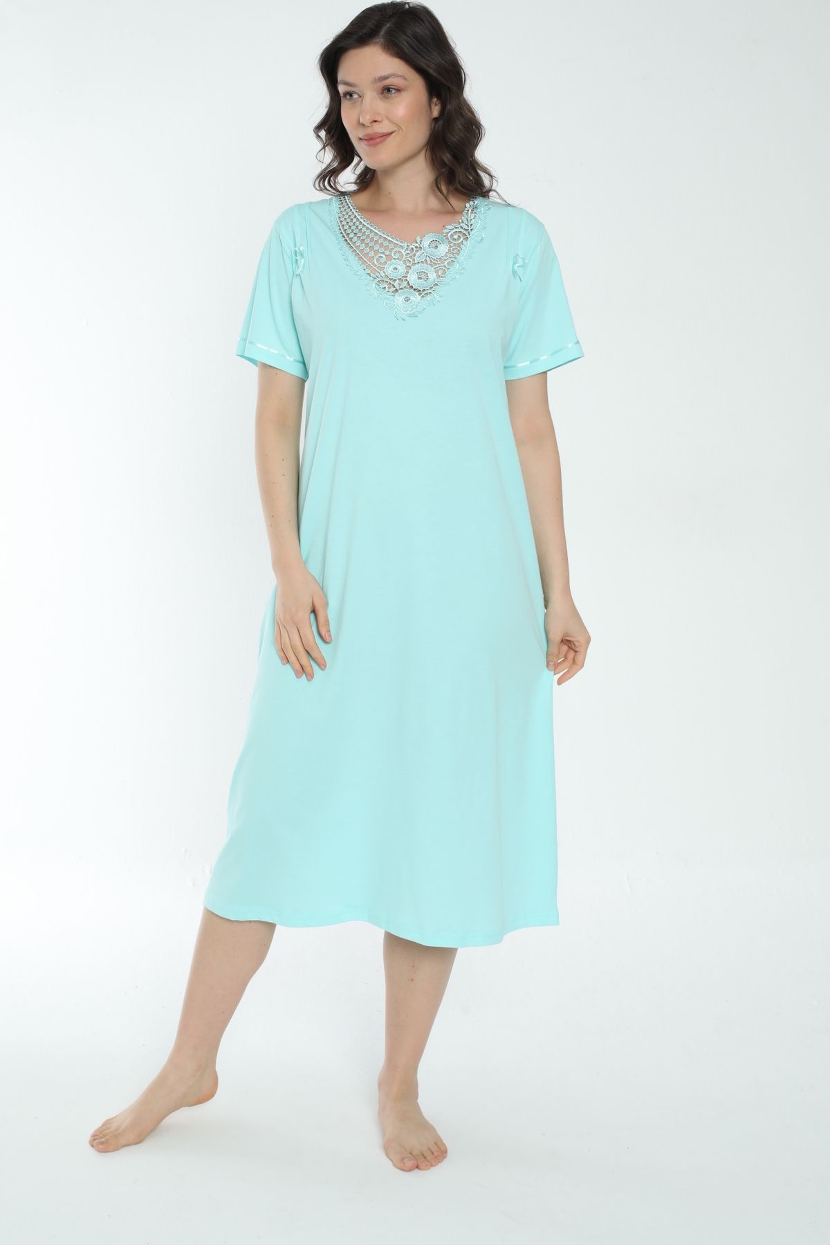 MİSS LOLİTA-Women's 100% Cotton Short Sleeve Midi Length Nightgown 537 1
