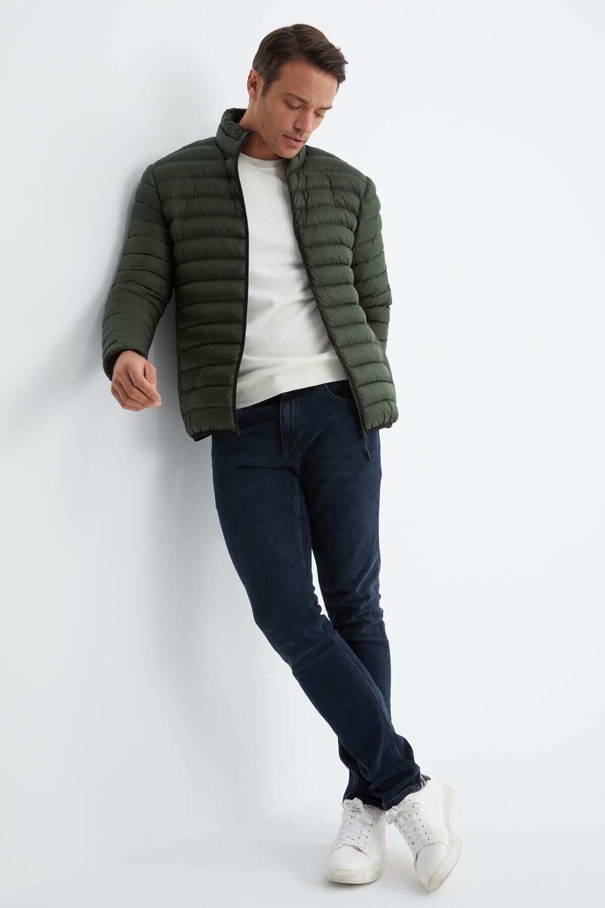 TOMMY LIFE-Khaki Zippered Standard Fit Cold Resistant Men's Puffer Coat - 88166 2
