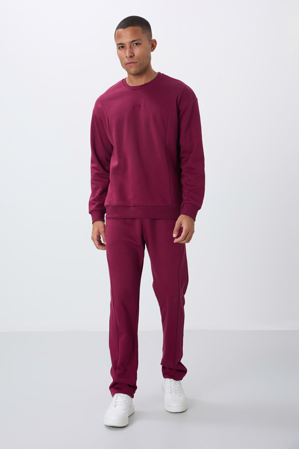 TOMMY LIFE-Ανδρική φόρμα αθλητικής φόρμας Redbud Compact Cotton Thick Smooth Textured O Neck Comfort Fit -85263 2