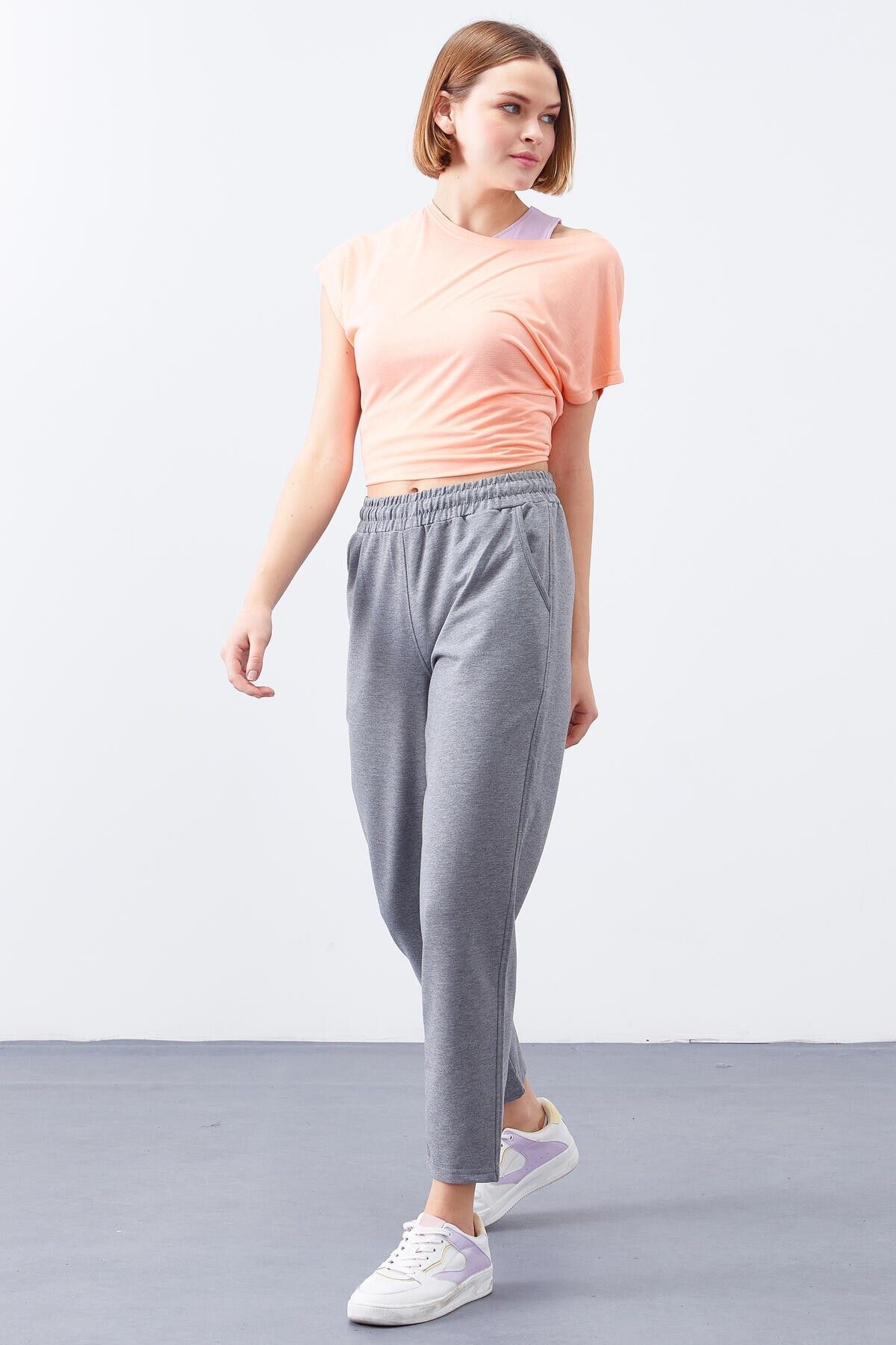 TOMMY LIFE-Pantaloni de sport pentru femei, gri Melange Jogger, cu talie înaltă - Picior skinny confortabil - 94566 3